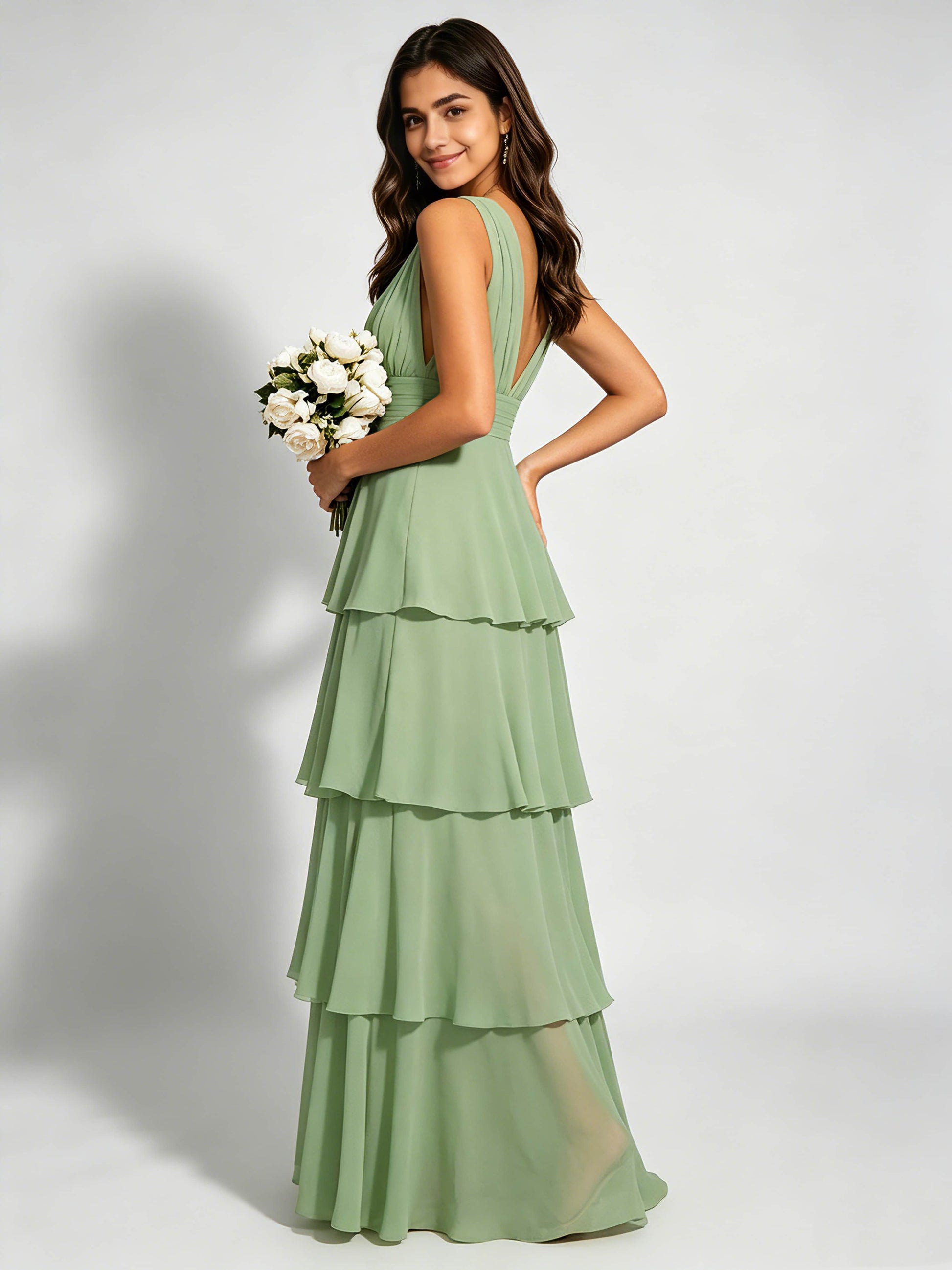 Tiered Chiffon Bridesmaid Dress for Wedding Garden Party