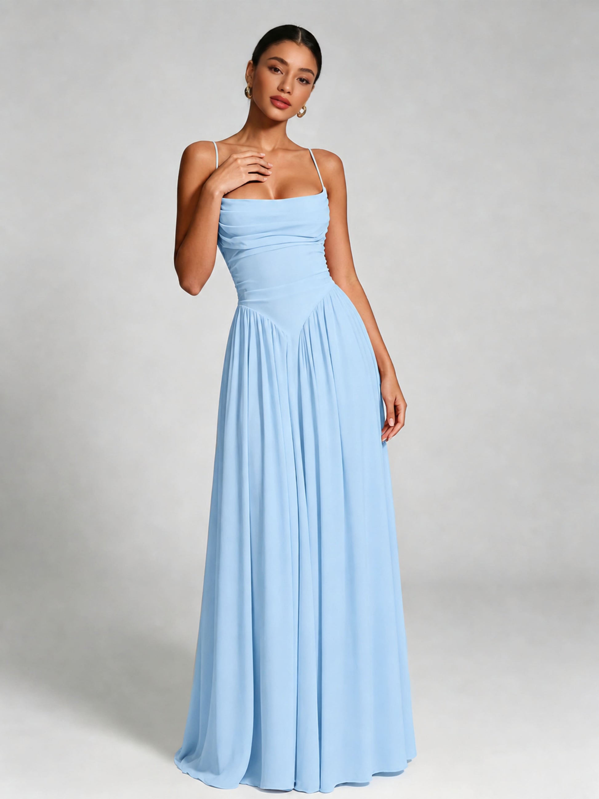 Spaghetti Straps Bridesmaid Dresses Chiffon Backless Wedding Guest Gown