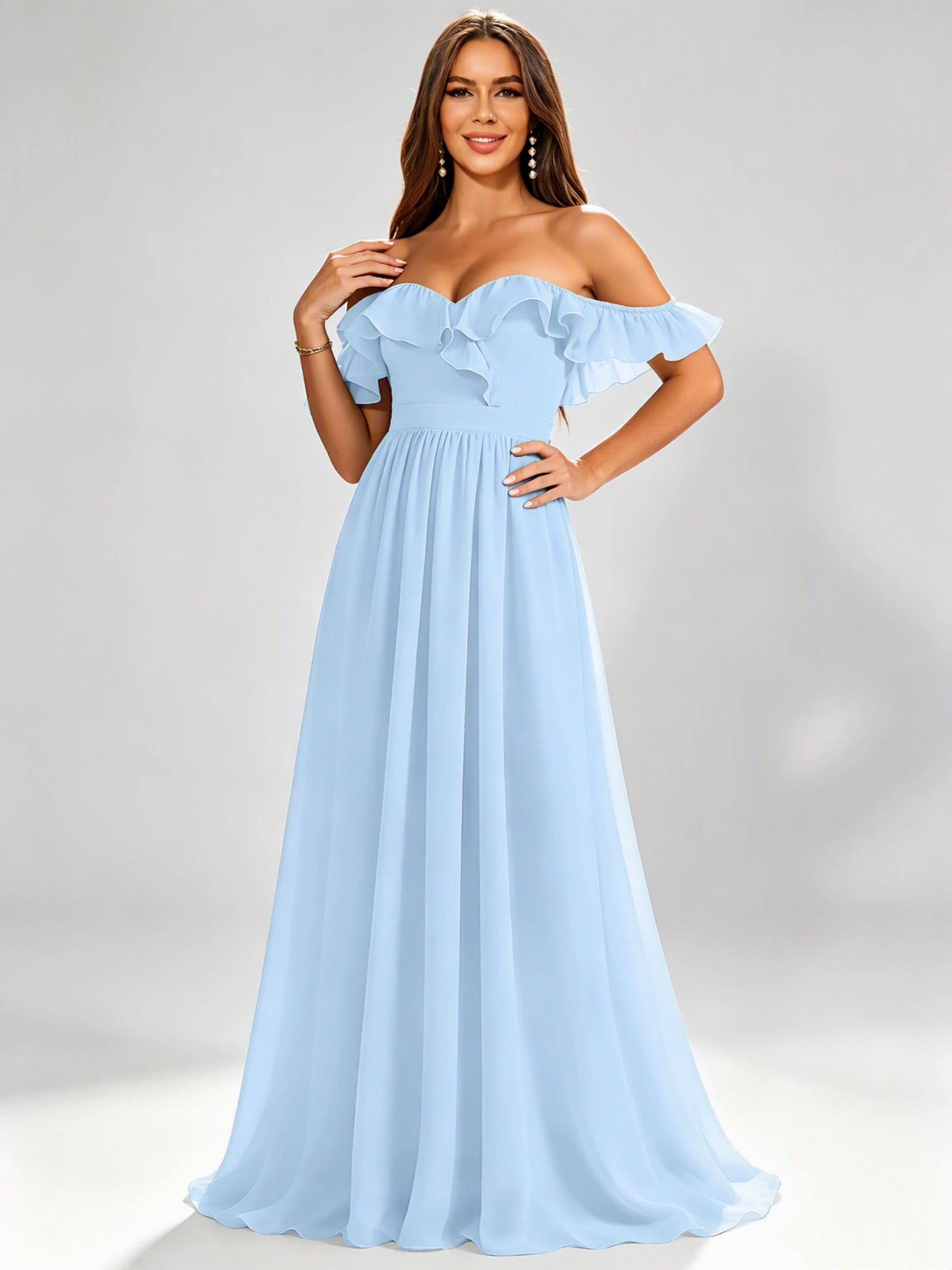 Off The Shoulder Ruffle Bridesmaid Dress Formal Evening Dresses