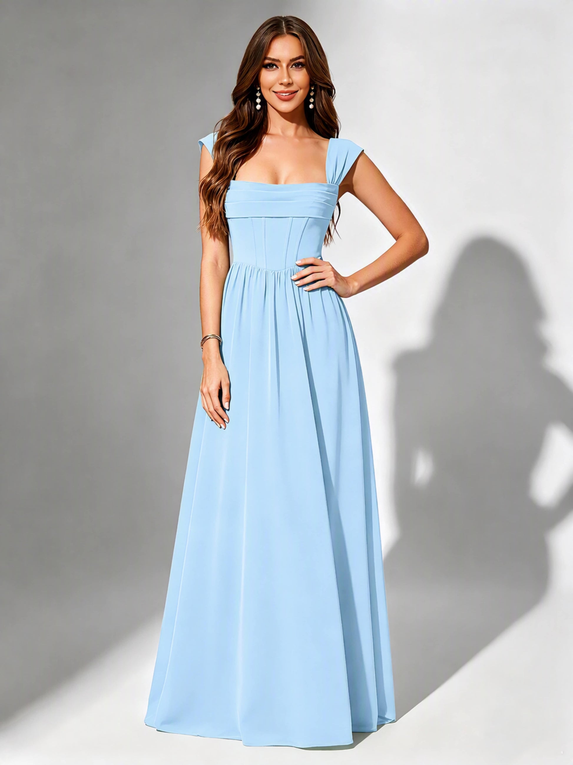 Square Neck Chiffon Bridesmaid Dress Corset Formal Gown