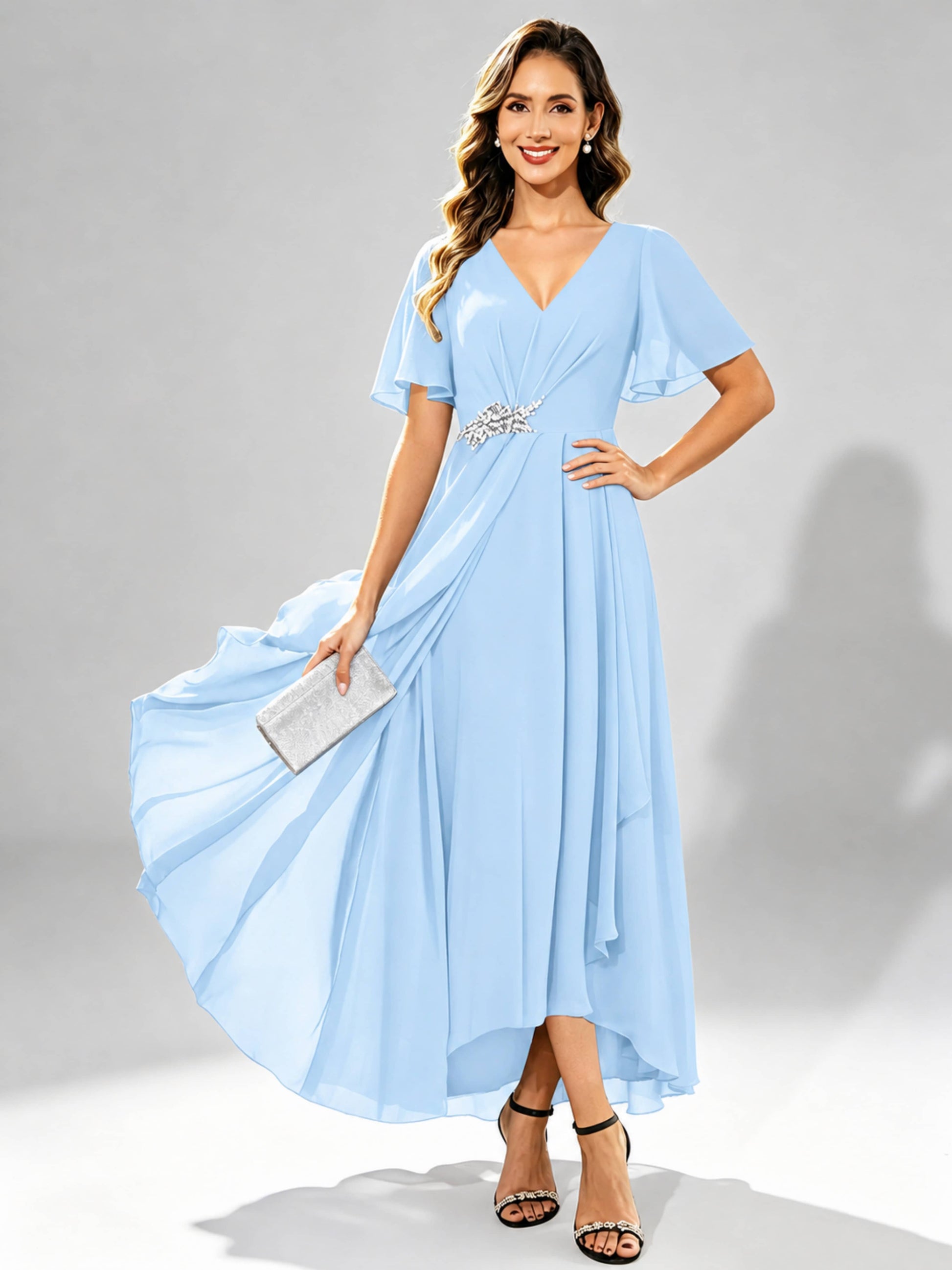 Chiffon High Low Tiered Mother of The Bride Dresses for Wedding