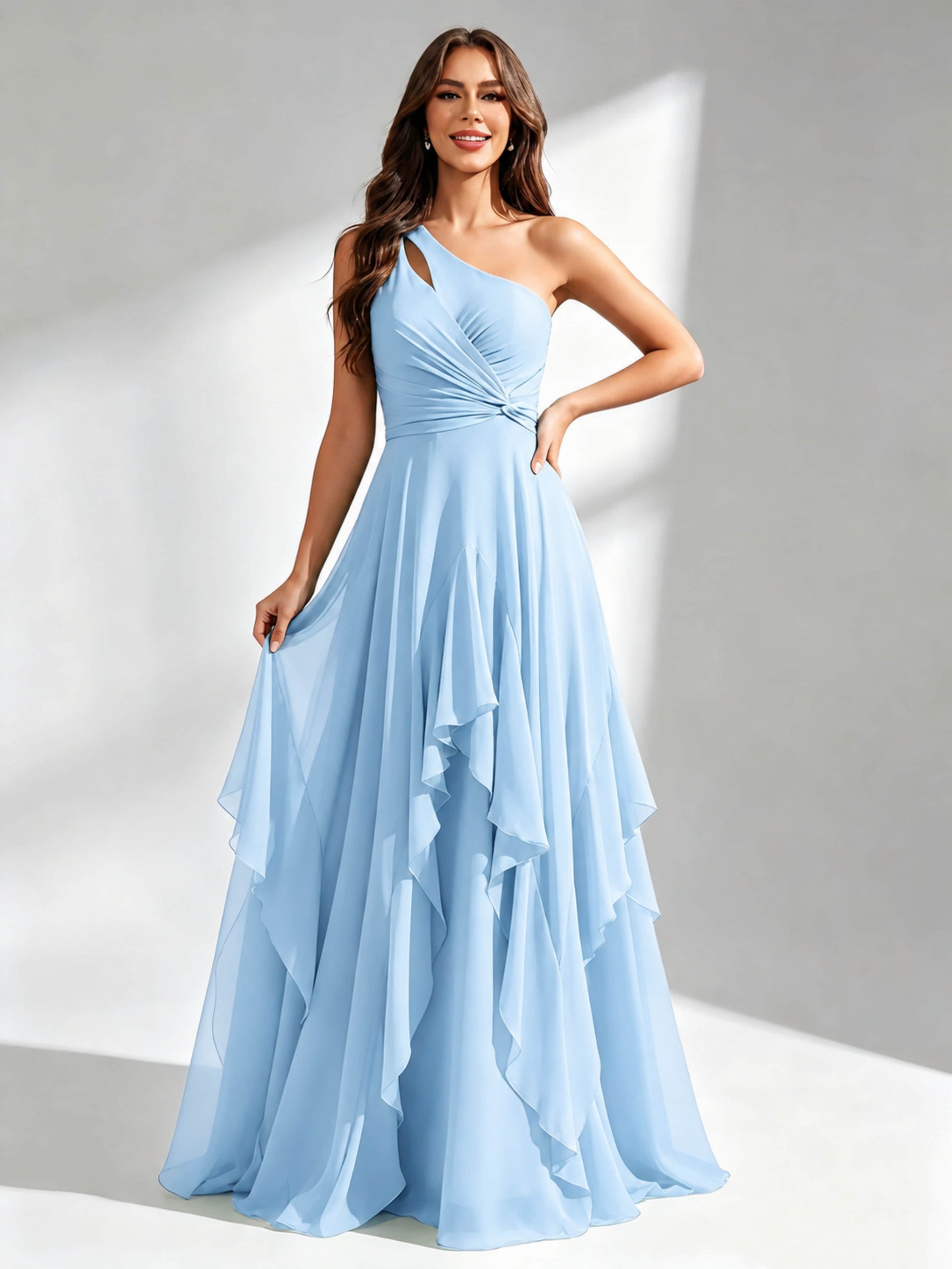 One Shoulder Ruffle Bridesmaid Dresses Formal Evening Gown