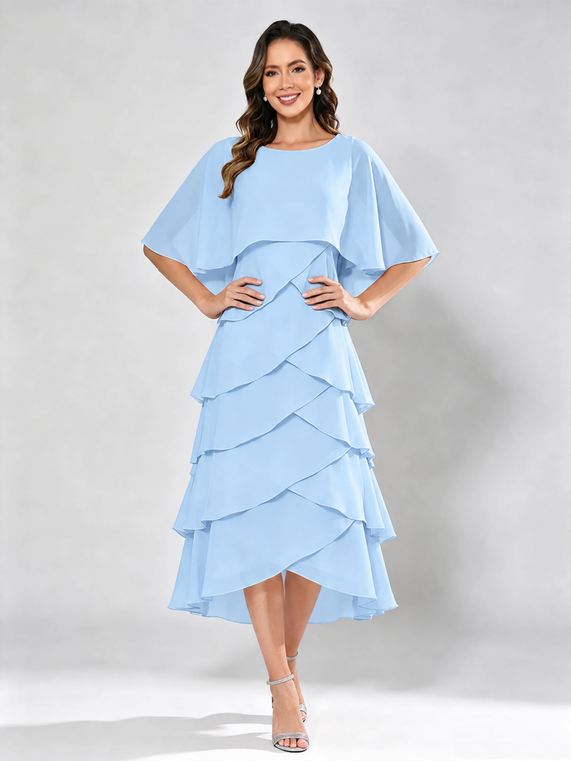 Chiffon Tiered Mother of The Bride Dress for Women Wedding