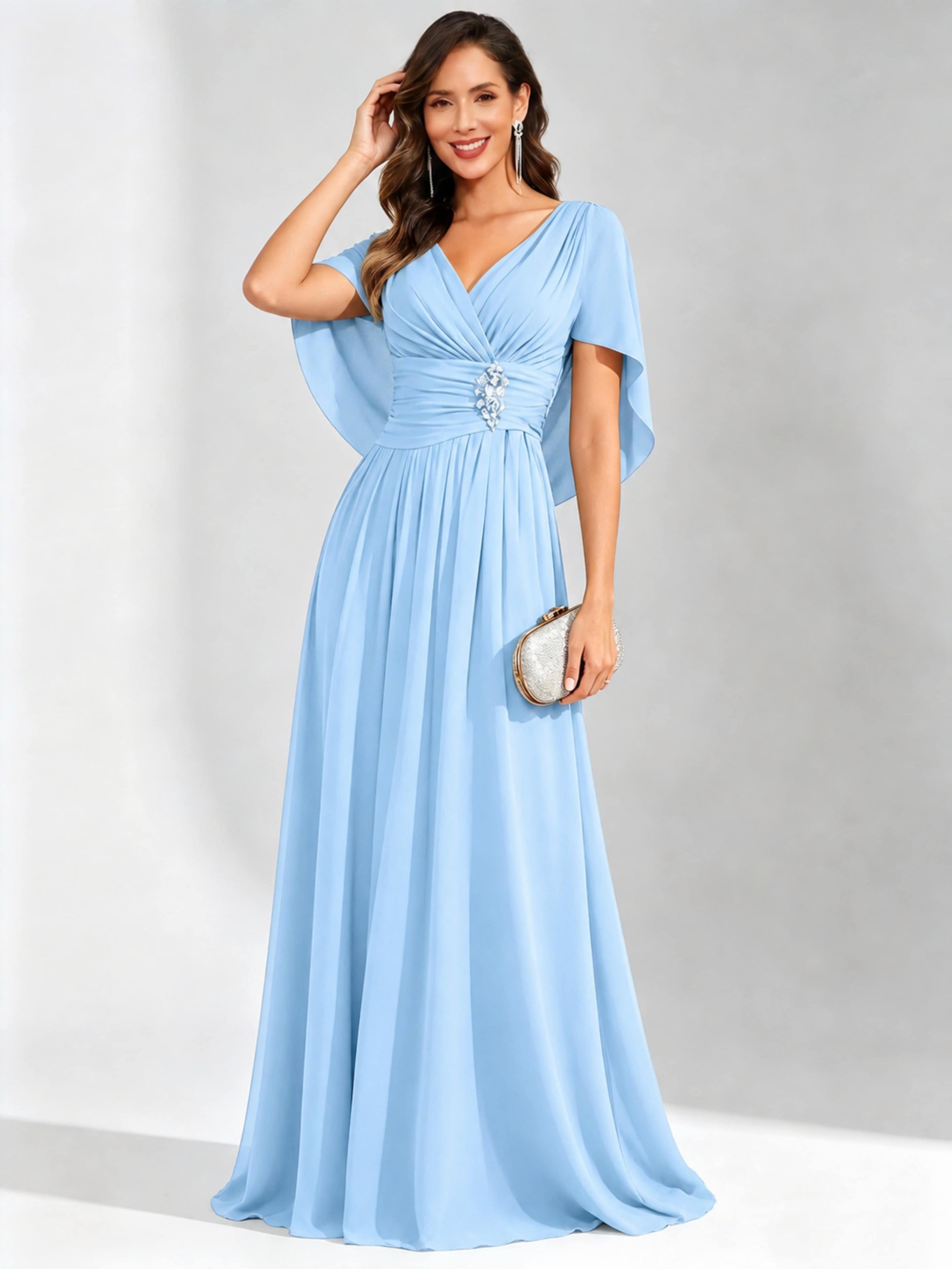 Long Chiffon Dressy Mother of The Bride Dresses with Cape