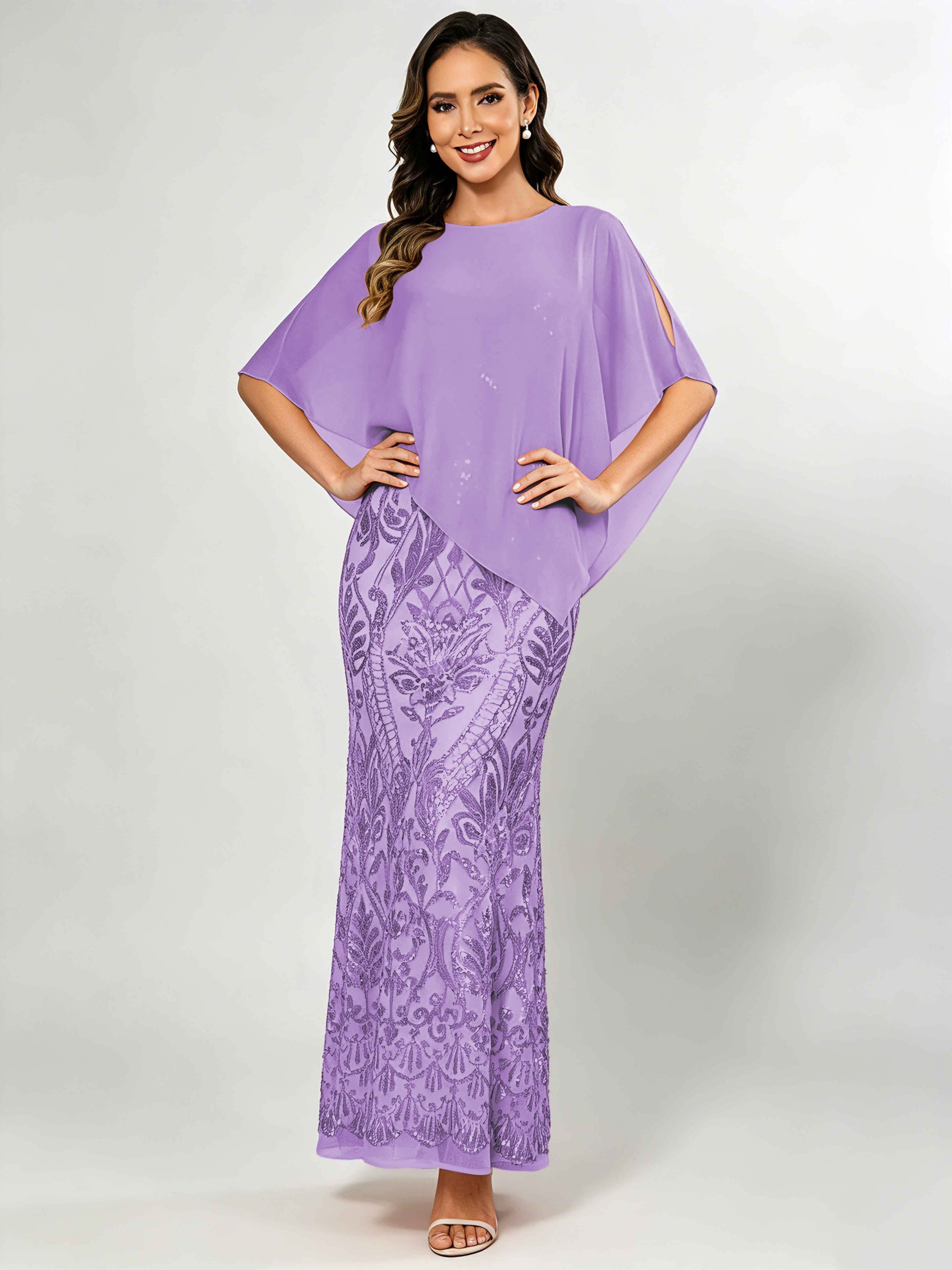 Mermaid Sequin Mother of The Bride Dress with Chiffon Cape