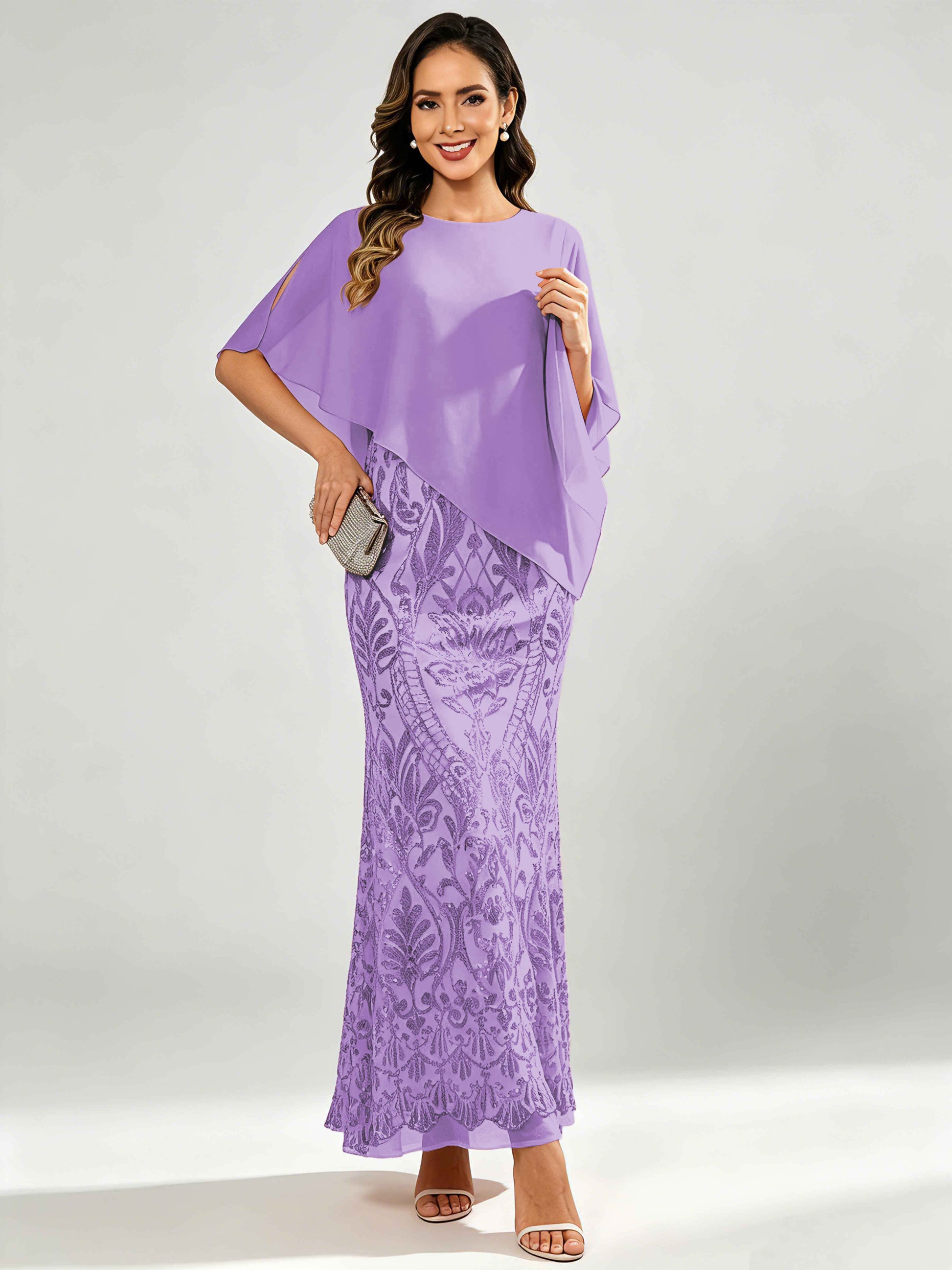 Mermaid Sequin Mother of The Bride Dress with Chiffon Cape