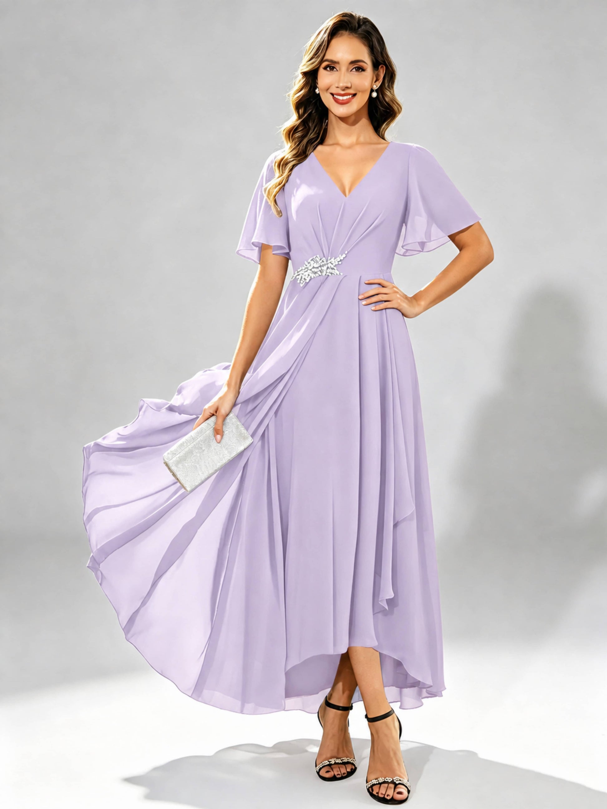 Chiffon High Low Tiered Mother of The Bride Dresses for Wedding
