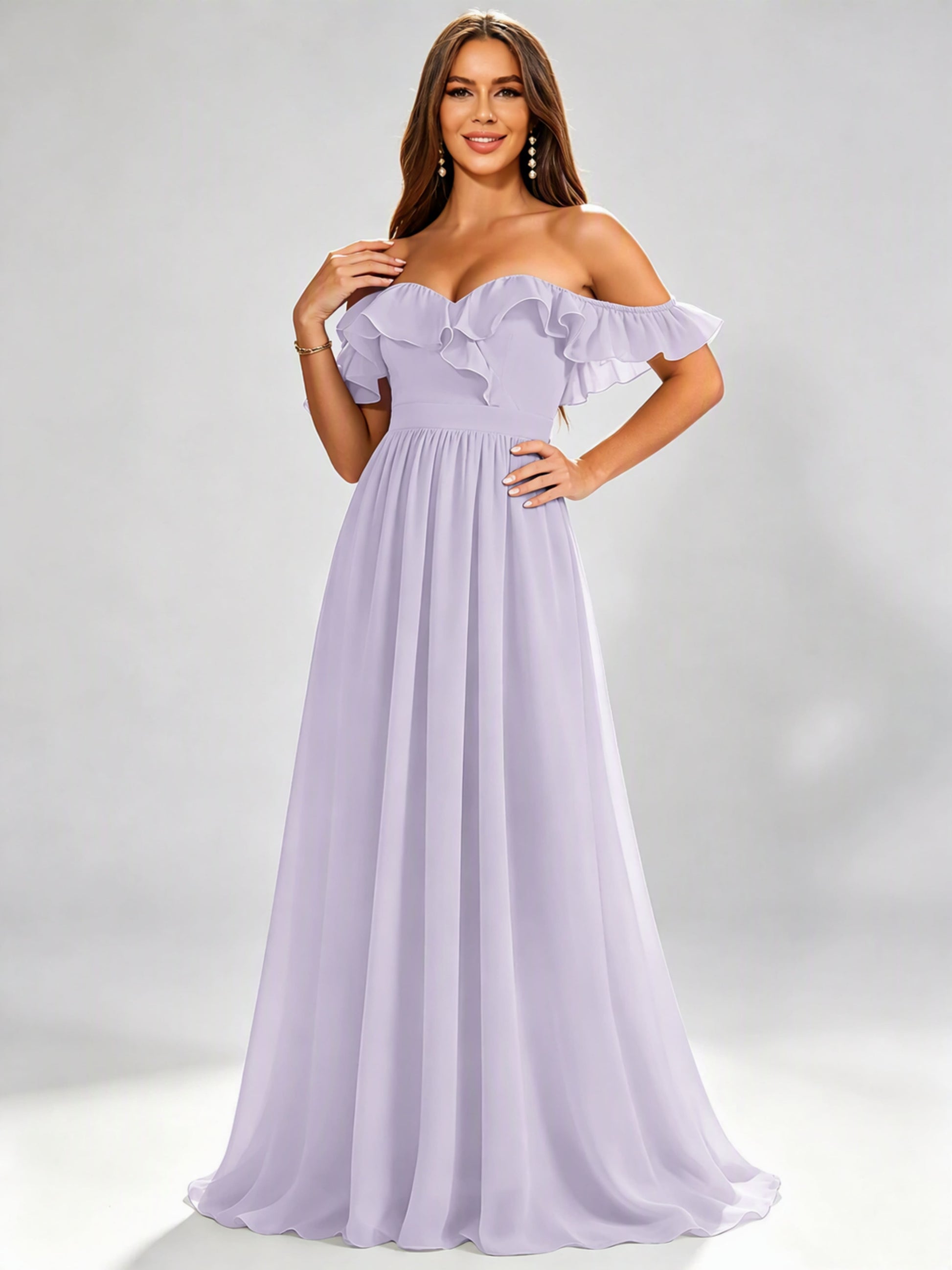 Off The Shoulder Ruffle Bridesmaid Dress Formal Evening Dresses