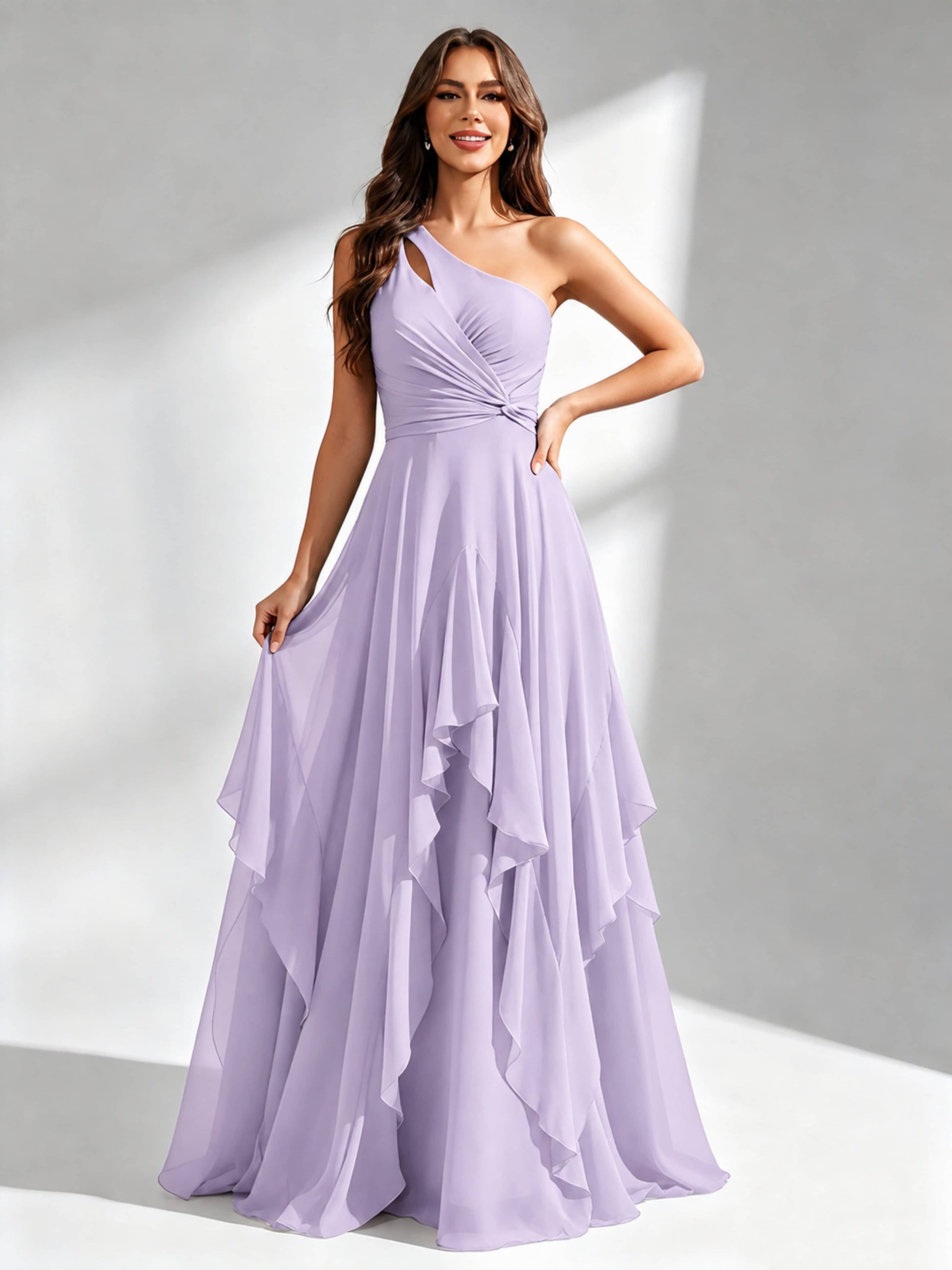 One Shoulder Ruffle Bridesmaid Dresses Formal Evening Gown