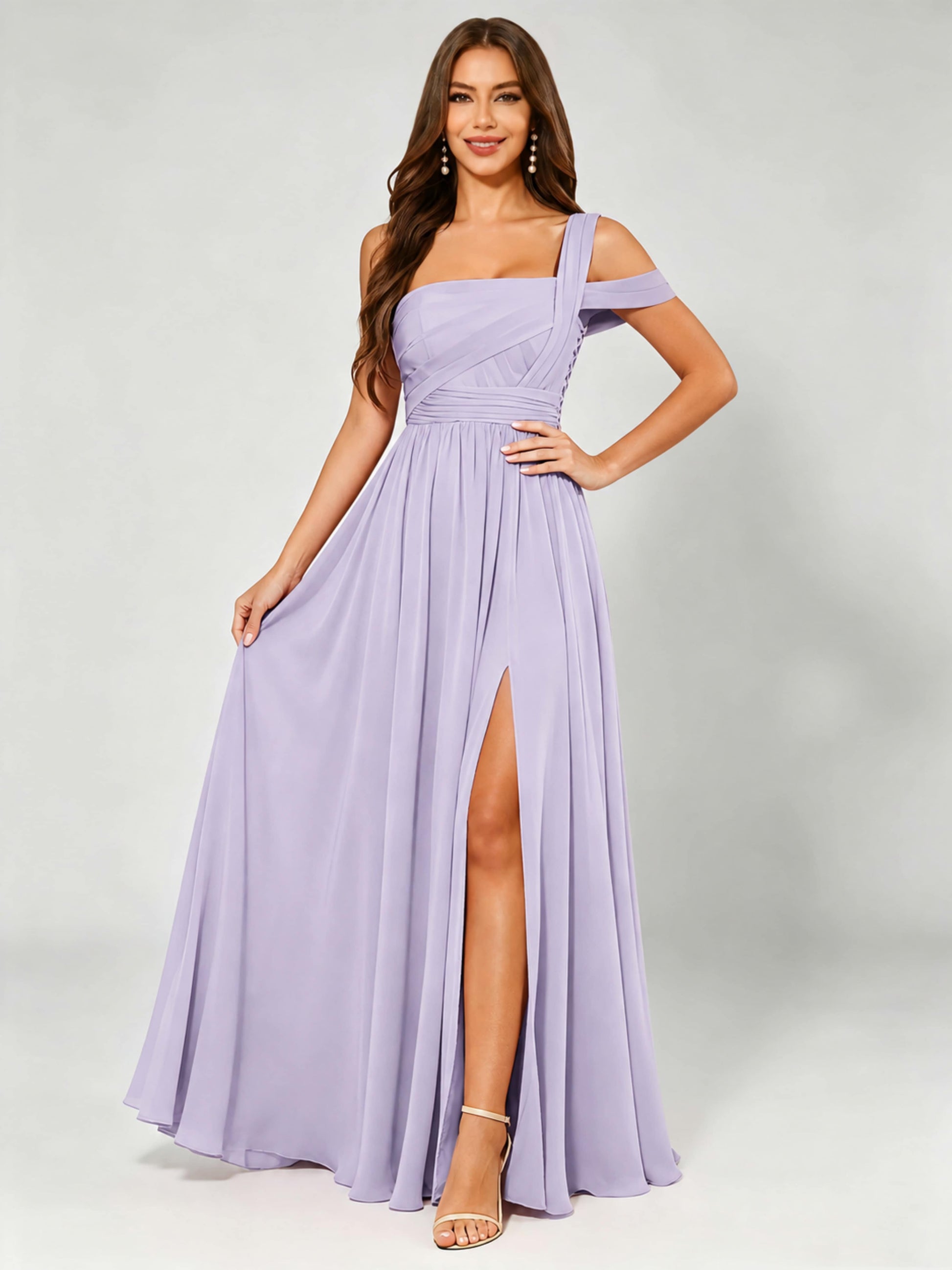 One Shoulder Chiffon Pleated Bridesmaid Dresses for Wedding