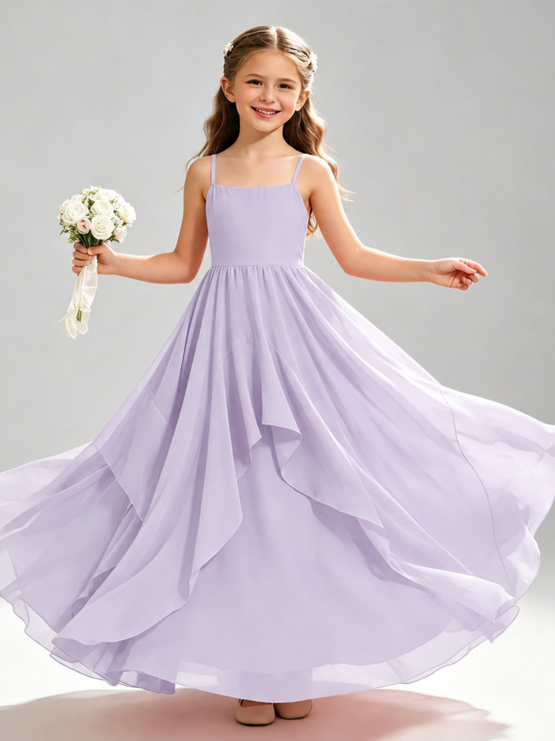 A-Line Spaghetti Straps Ruffle Junior Bridesmaid Dresses