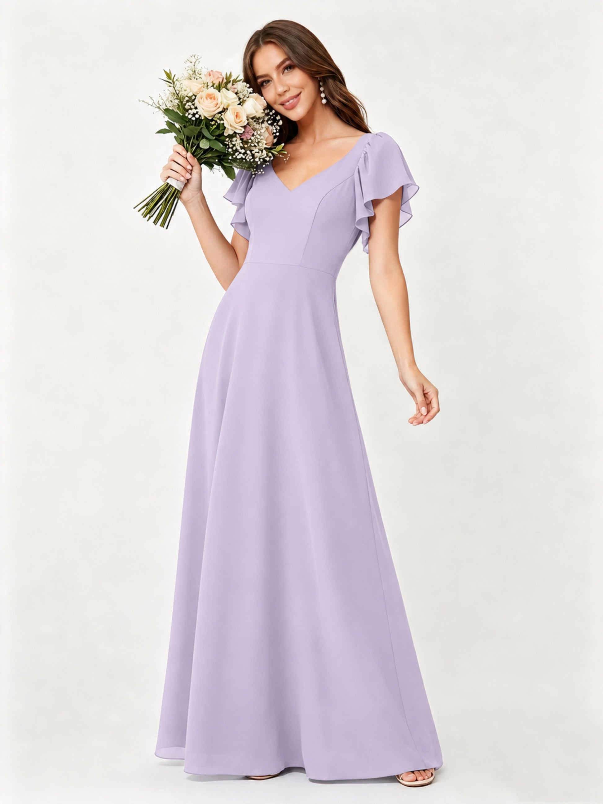Ruffle Sleeve Chiffon Bridesmaid Dresses for Women Wedding