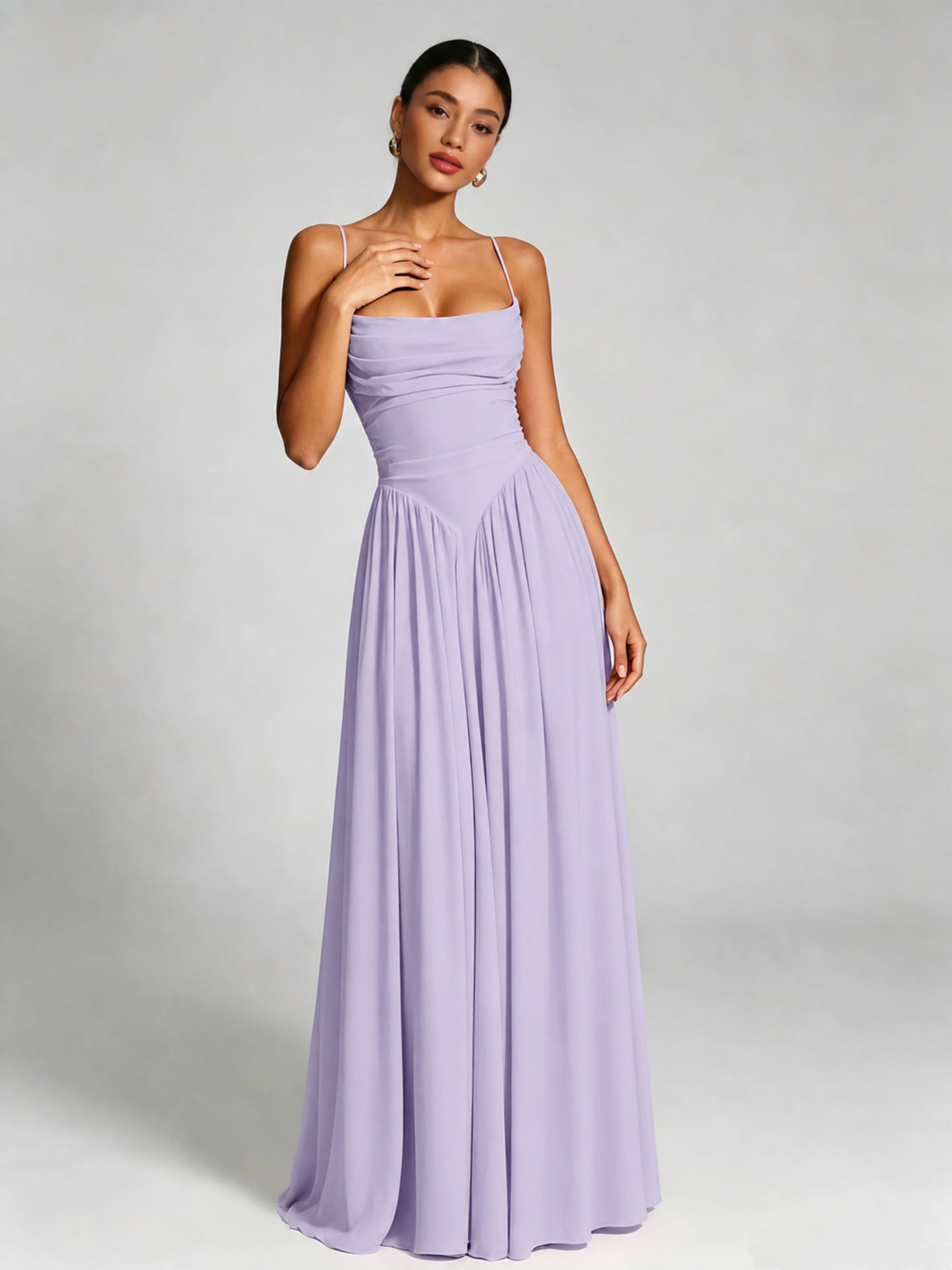 Spaghetti Straps Bridesmaid Dresses Chiffon Backless Wedding Guest Gown