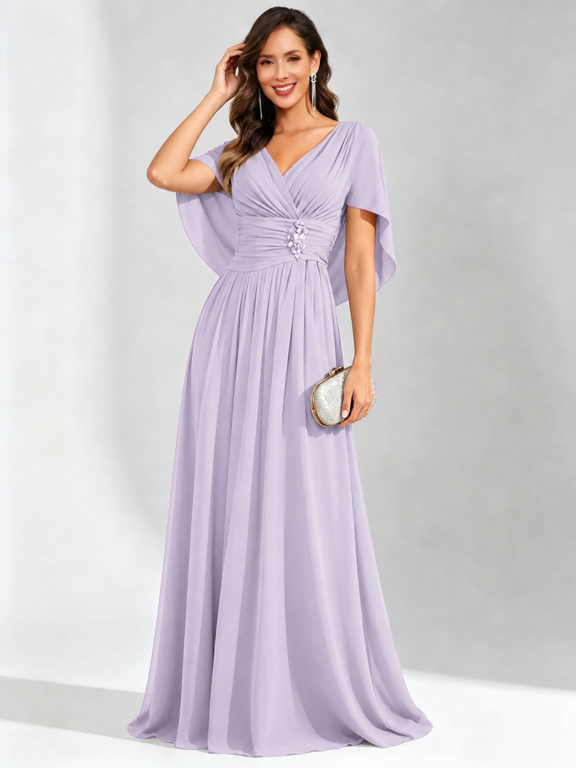 Long Chiffon Dressy Mother of The Bride Dresses with Cape