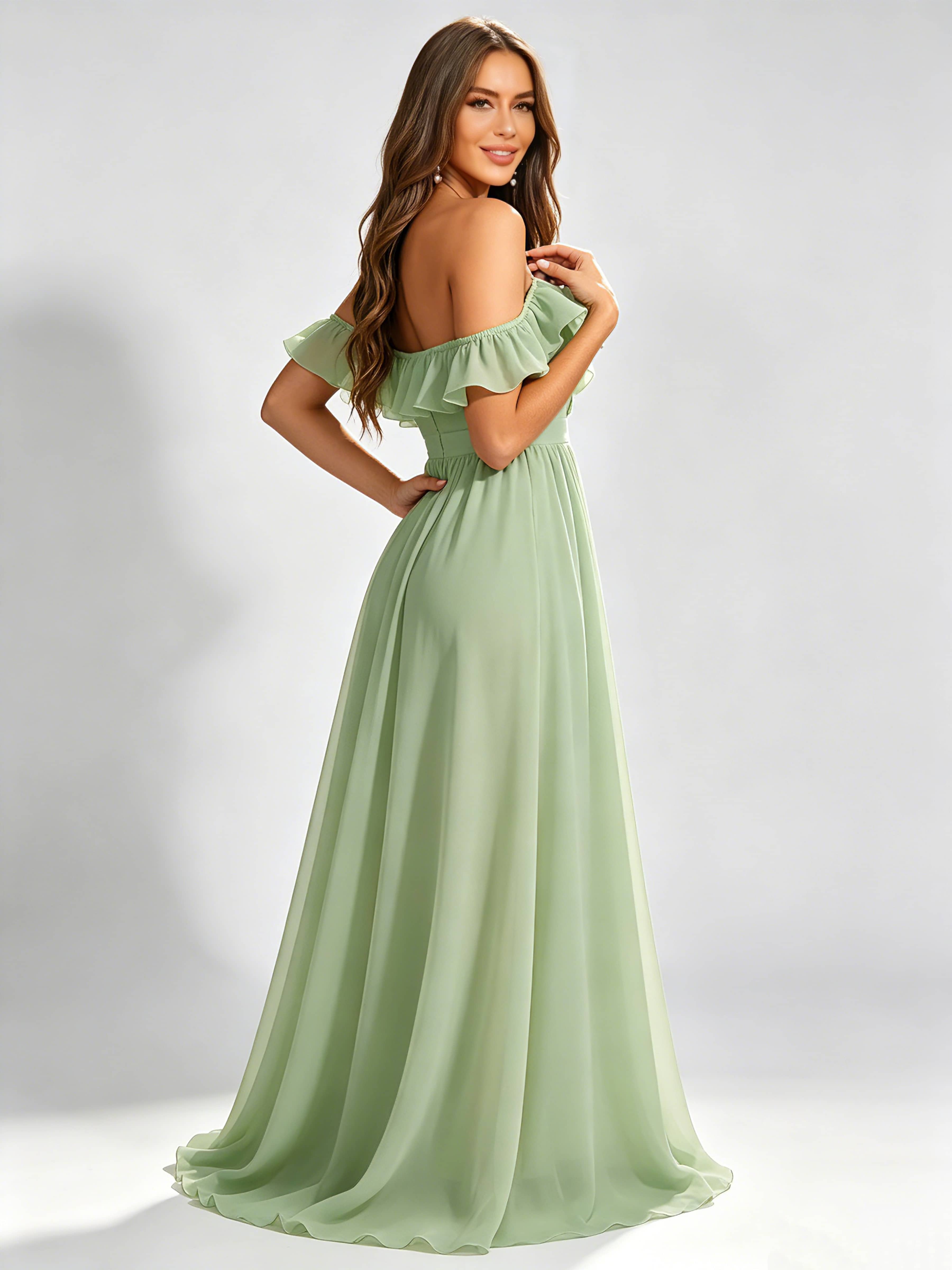 Off The Shoulder Ruffle Bridesmaid Dress Formal Evening Dresses
