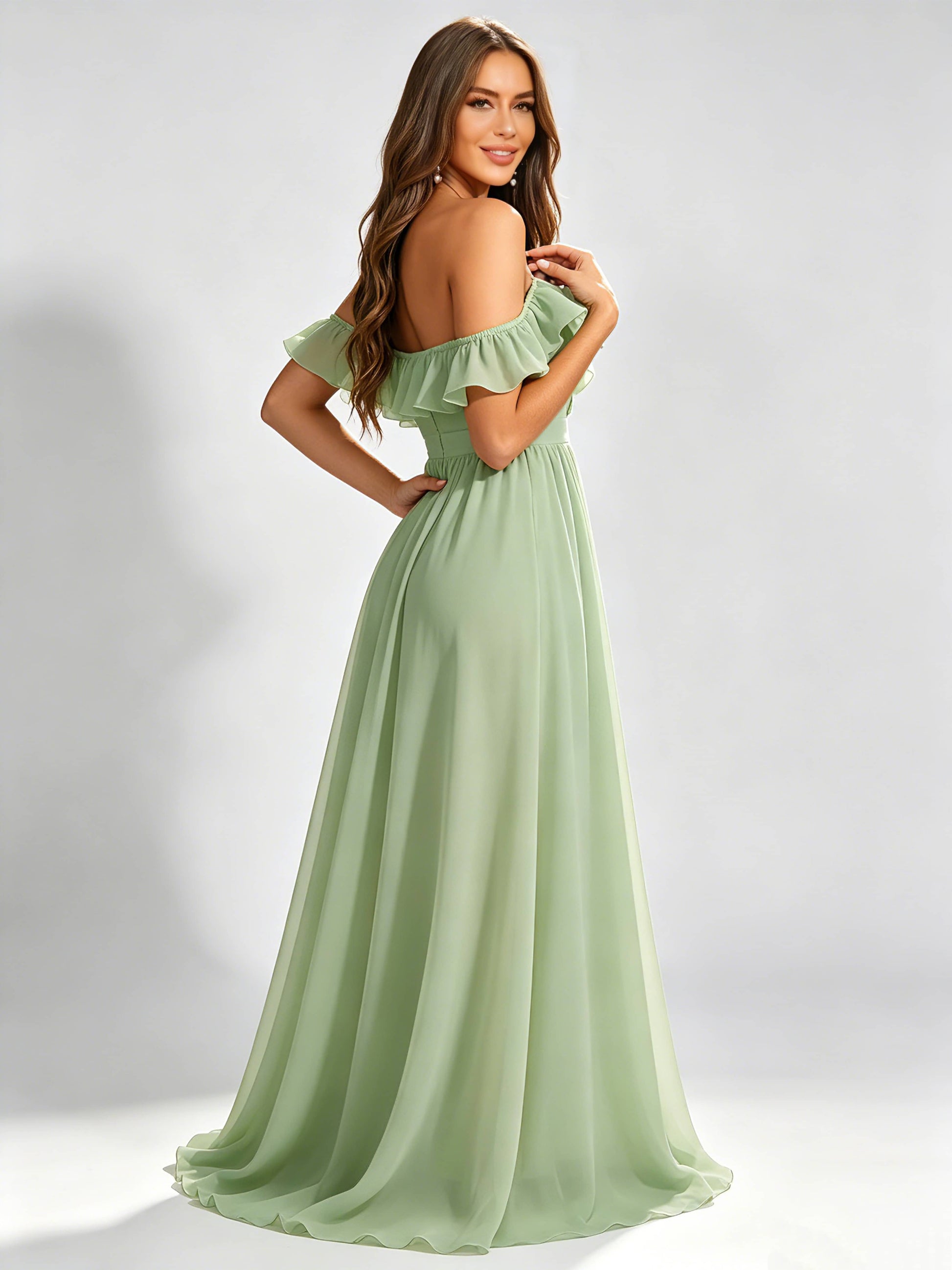 Off The Shoulder Ruffle Bridesmaid Dress Formal Evening Dresses