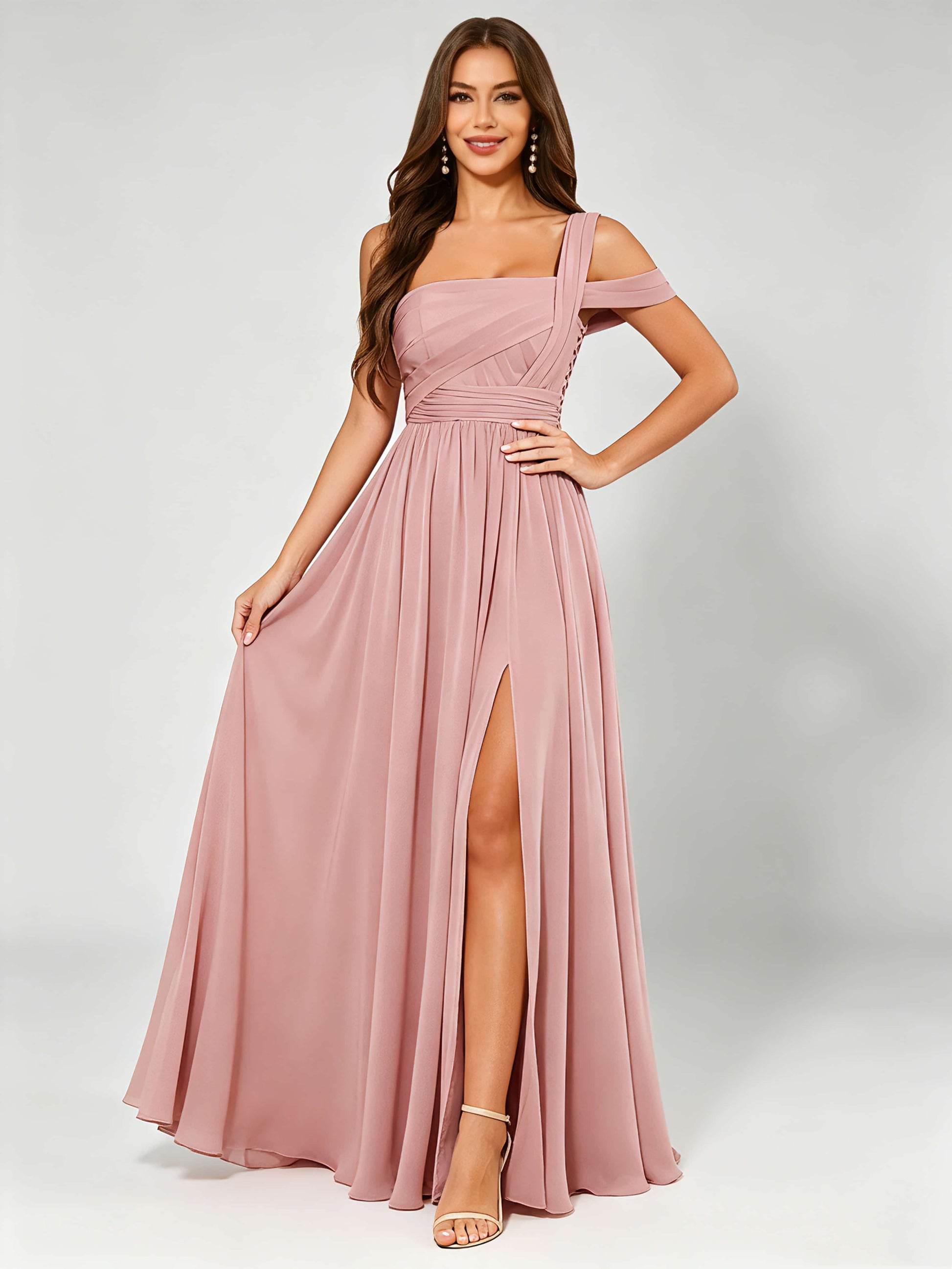 One Shoulder Chiffon Pleated Bridesmaid Dresses for Wedding