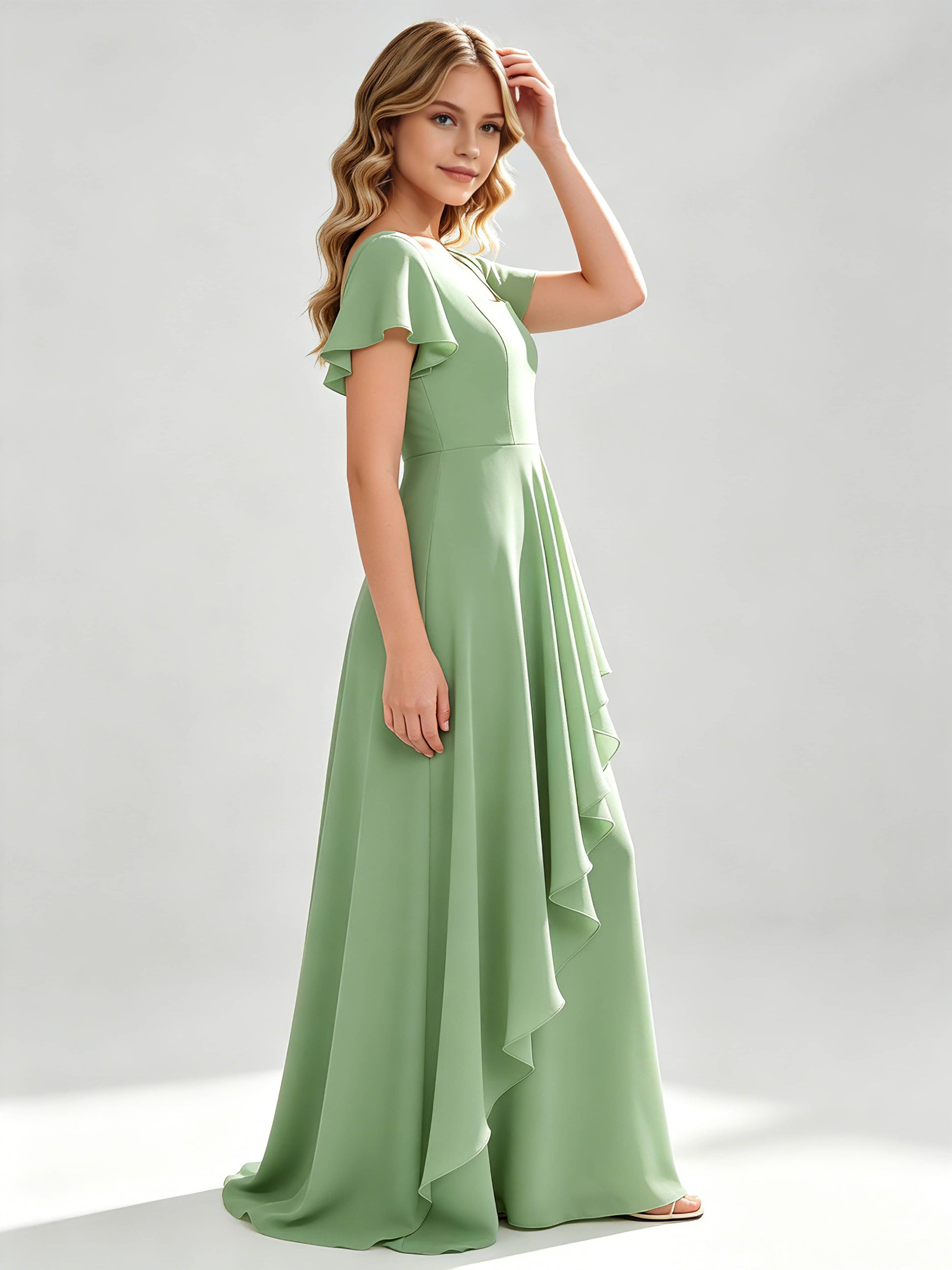 A-Line Square Neck Ruffle Junior Bridesmaid Dresses