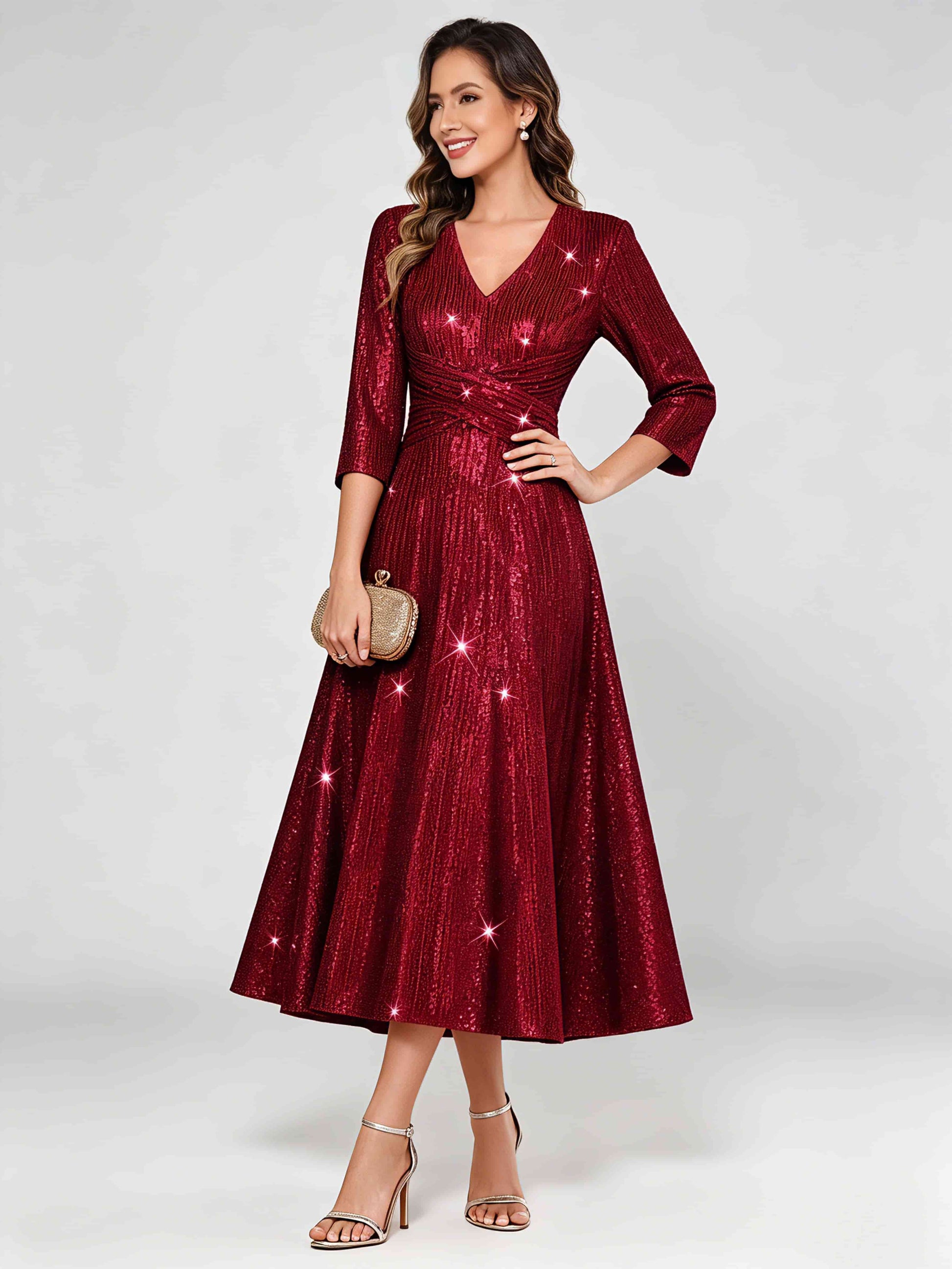 Sequin Sparkly 3/4 Sleeve Dressy Mother of The Bride Dresses