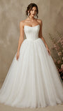 Strapless Corset Satin Tulle Puffy Long Wedding Dresses