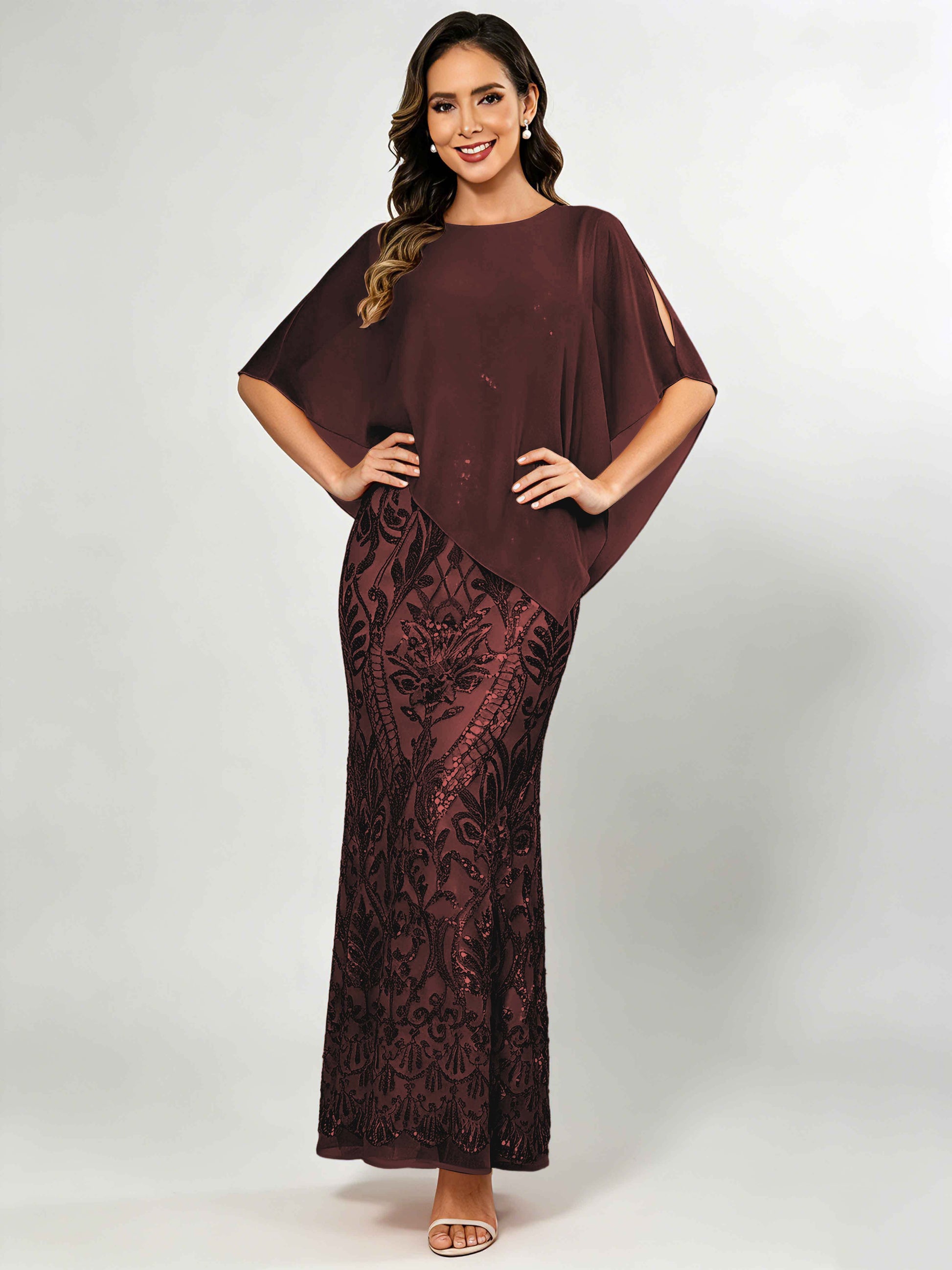Mermaid Sequin Mother of The Bride Dress with Chiffon Cape