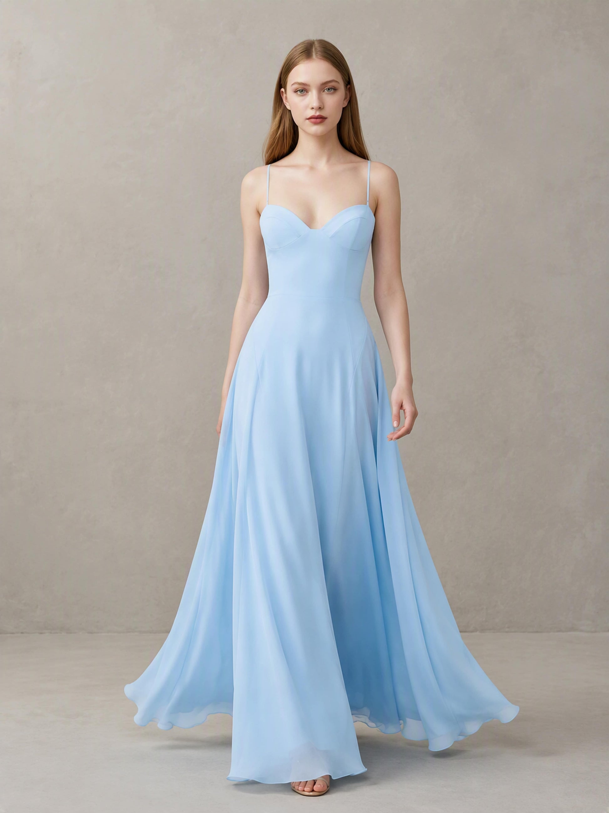 Chiffon Spaghetti Straps Sweetheart Neck Formal Evening Dress