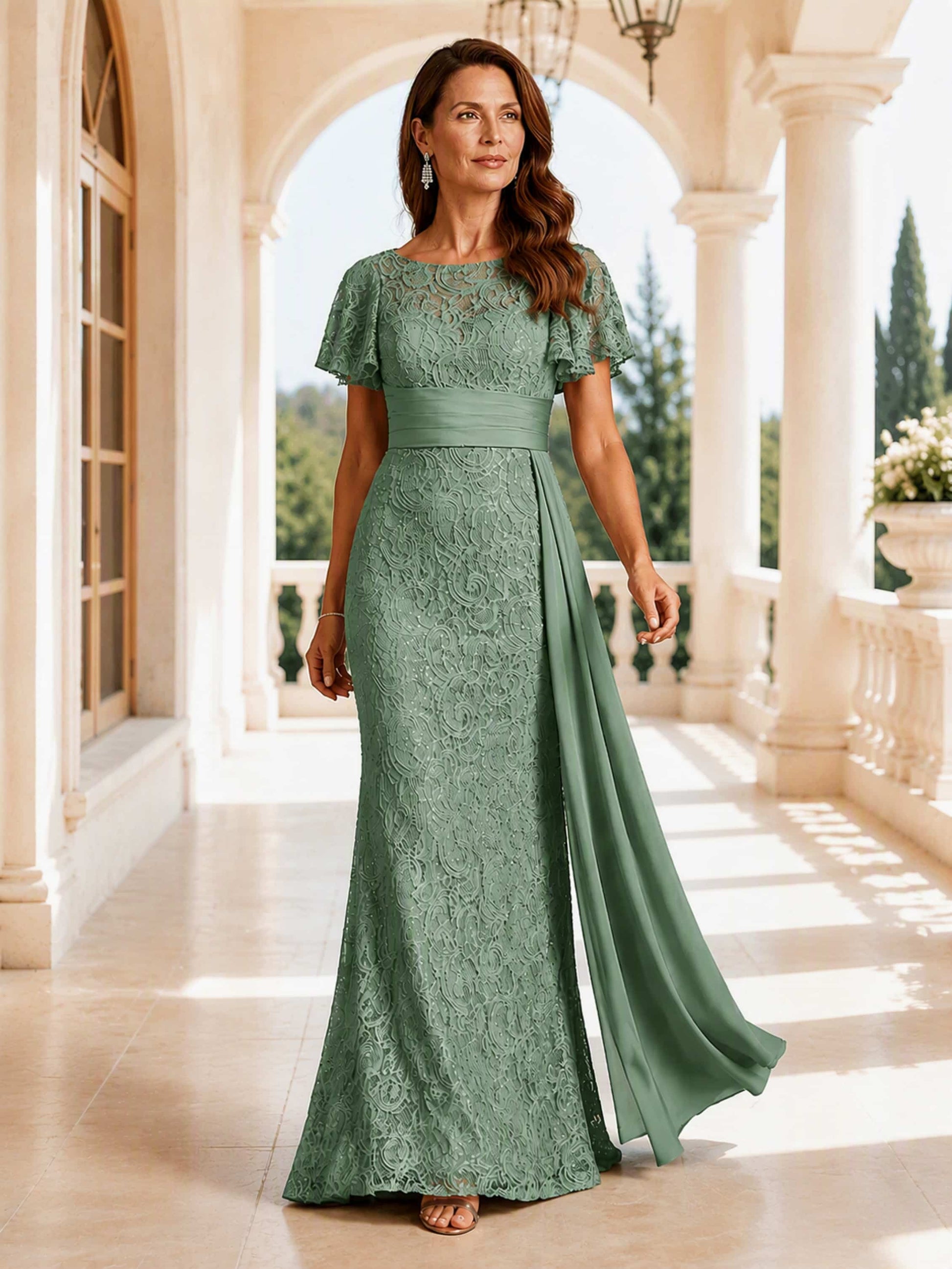 Round Neck Lace Mermaid Dressy Mother of The Bride Dresses