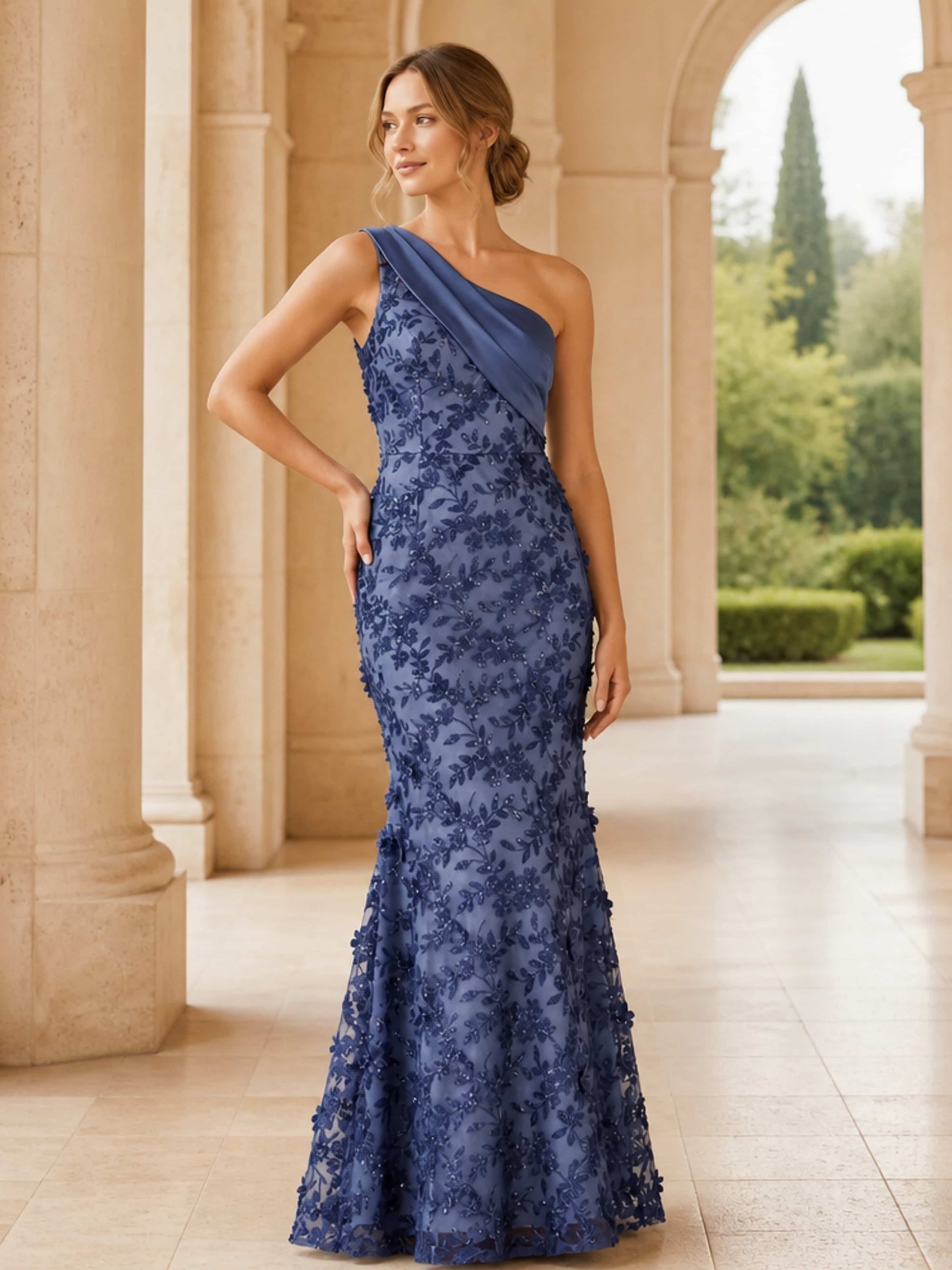 One Shoulder Sequin Sparkly Mermaid Mother of The Bride Dress