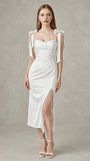 Satin Lace Tea Length Mermaid Wedding Dress with Slit