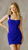 Chiffon Jacquard Floral Square Neck Short Homecoming Dress