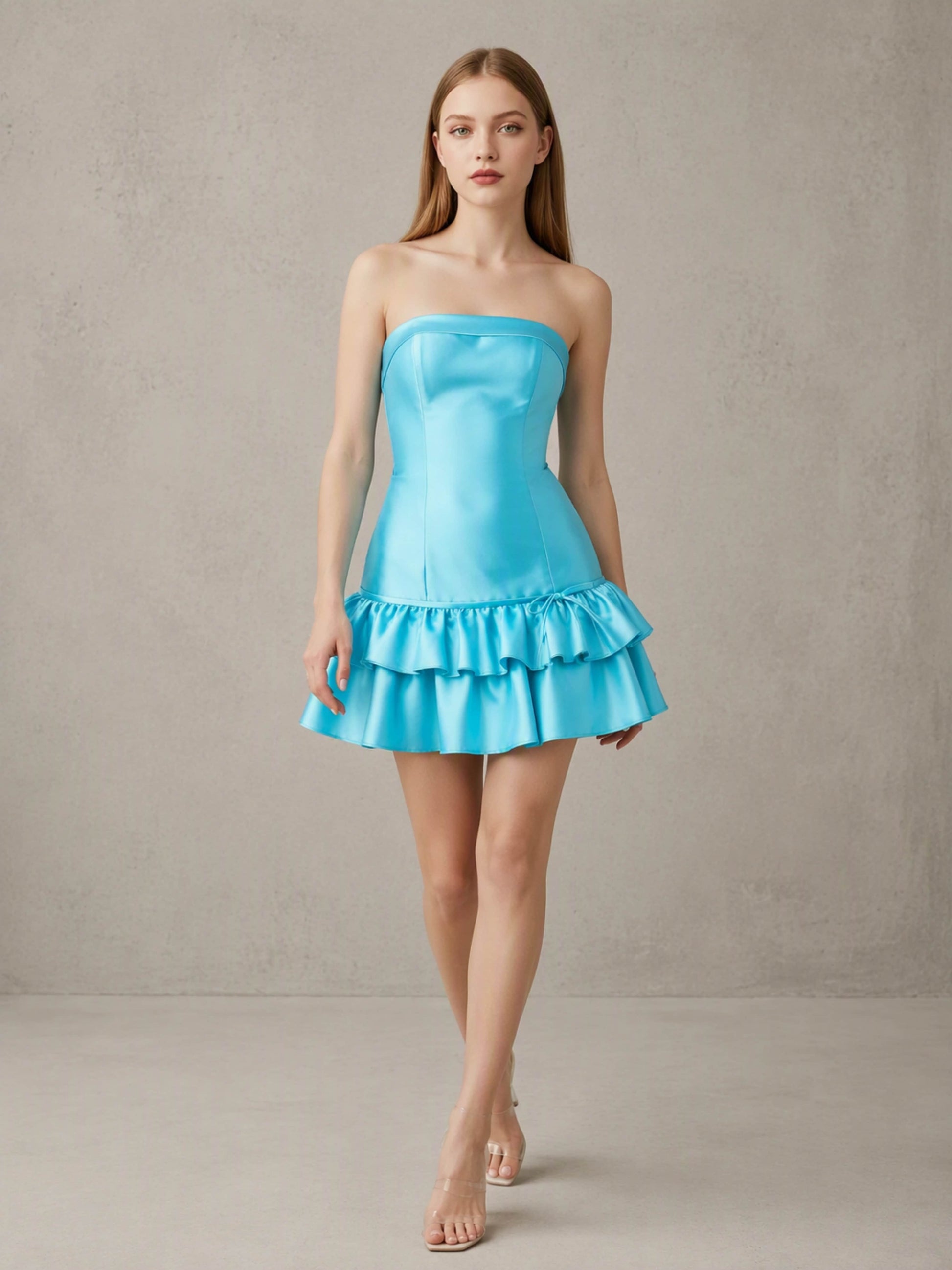 Satin Ruffle Tiered Mini Homecoming Dresses