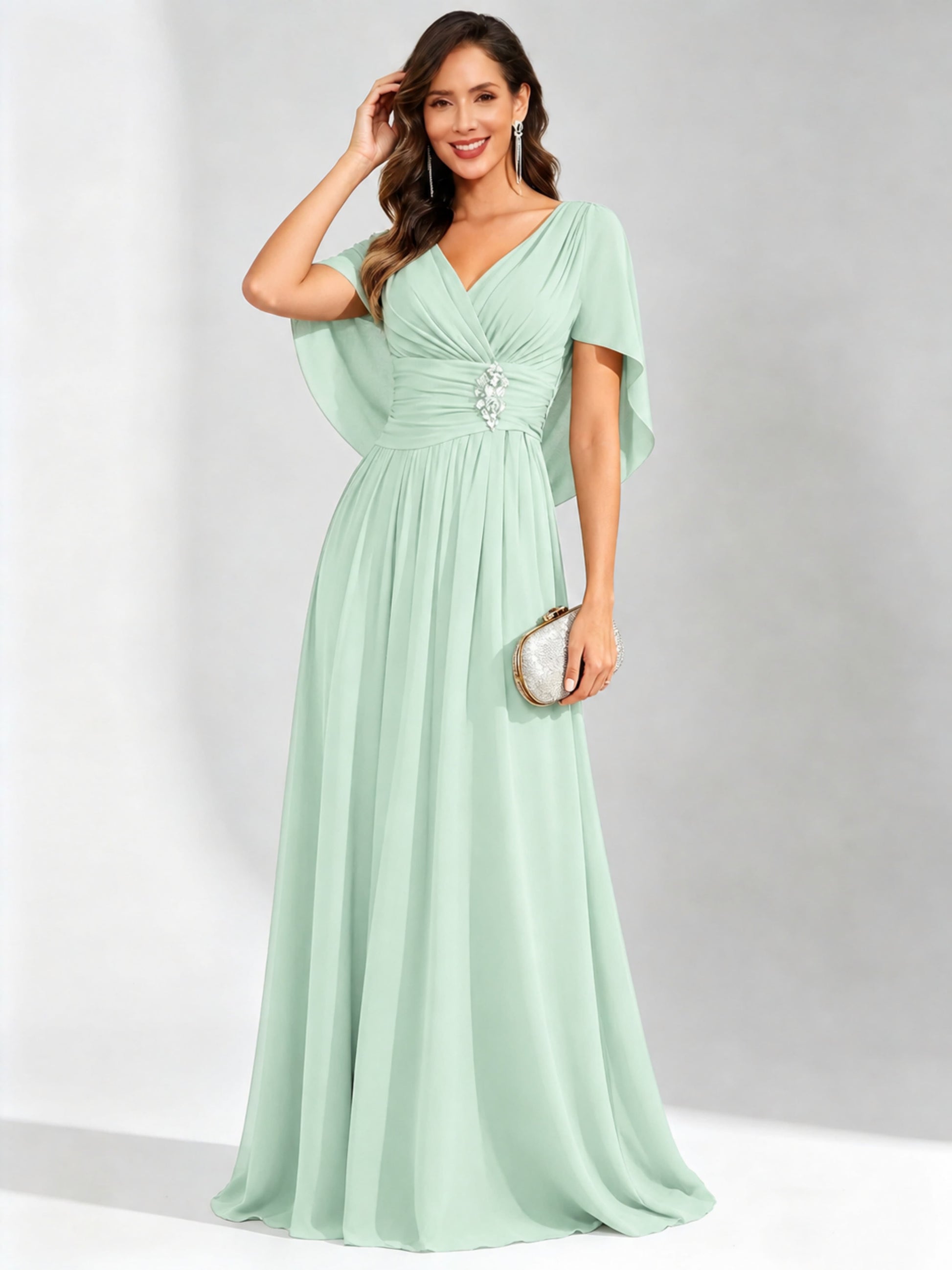 Long Chiffon Dressy Mother of The Bride Dresses with Cape