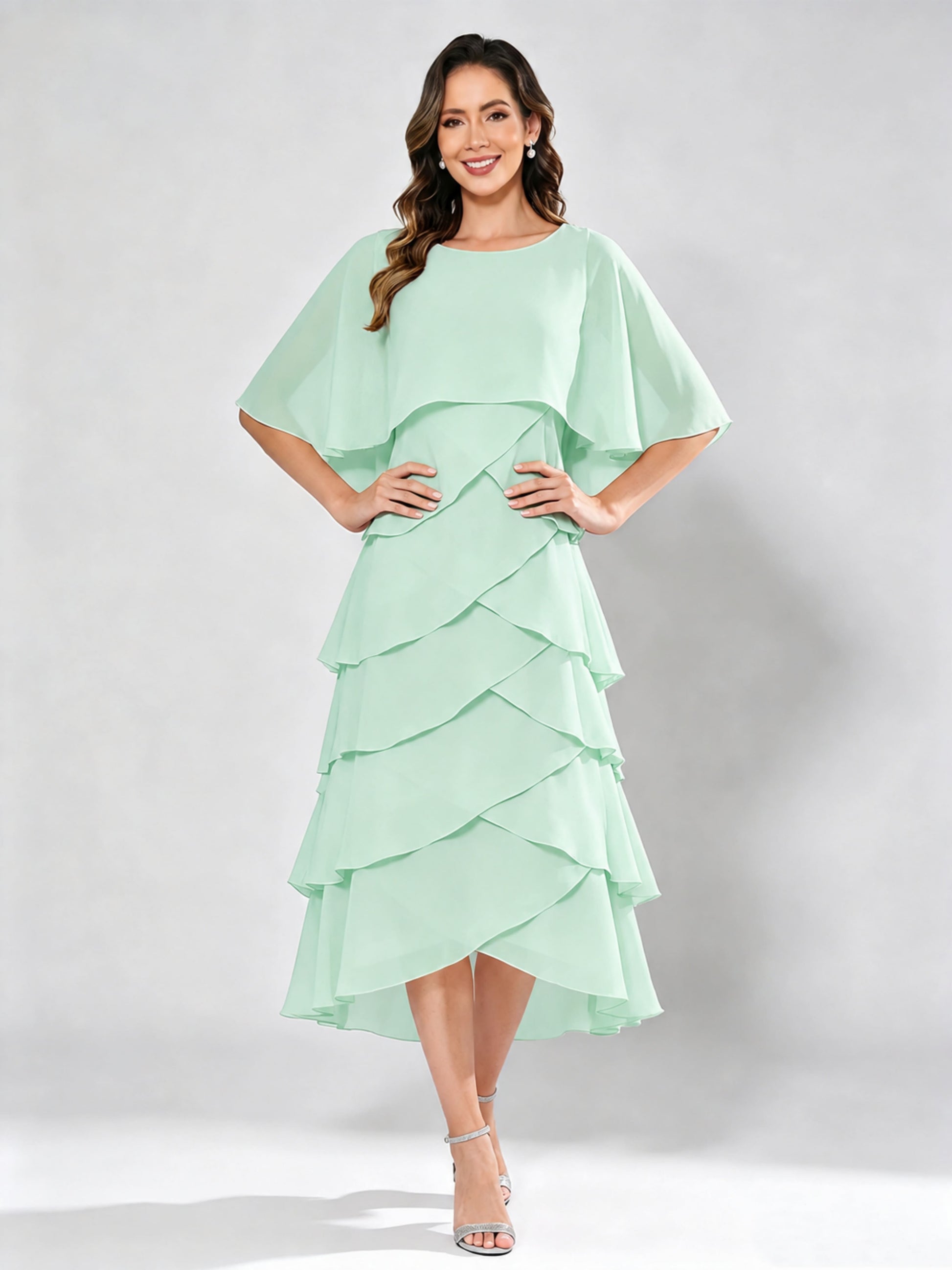 Chiffon Tiered Mother of The Bride Dress for Women Wedding