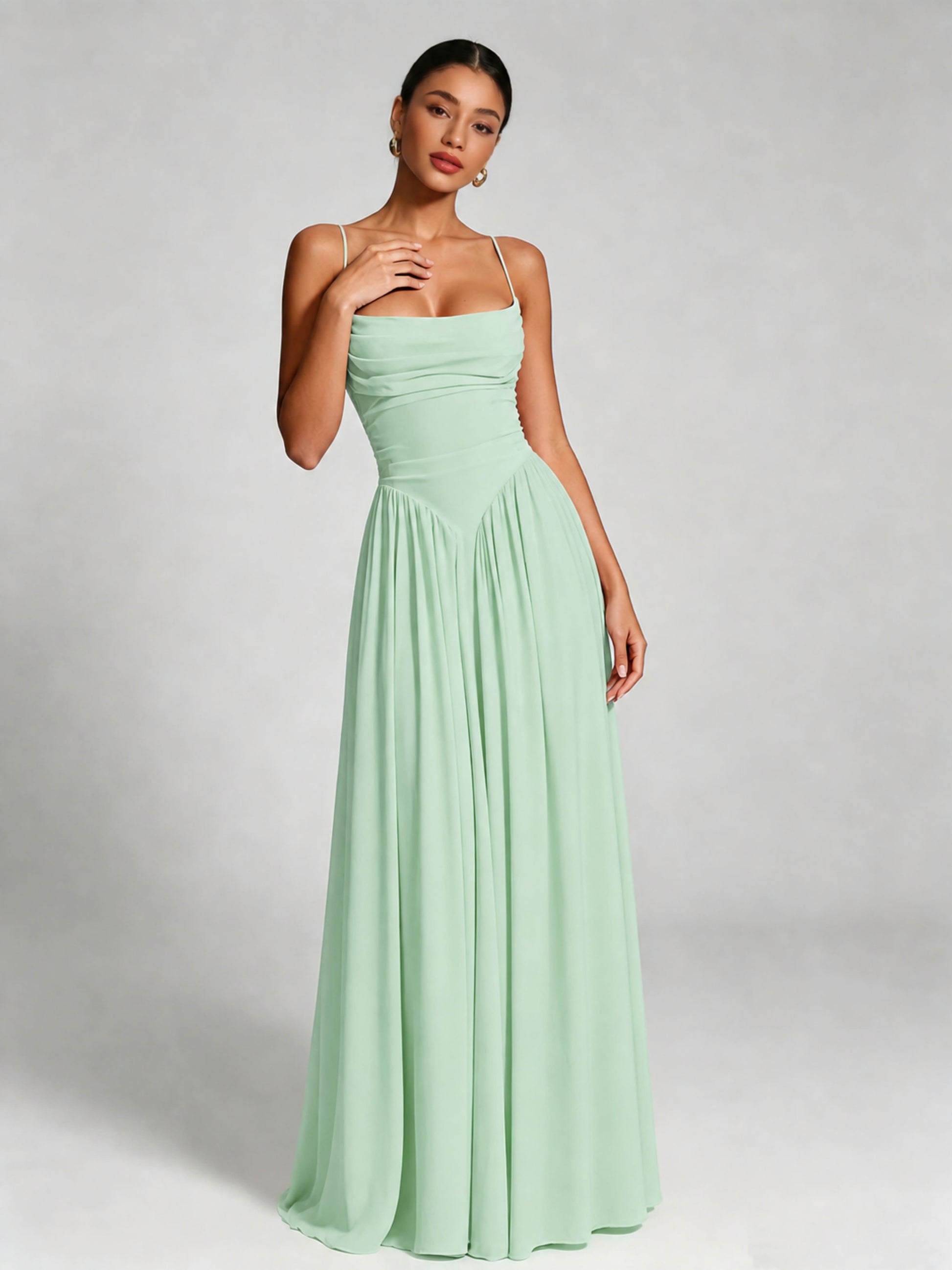 Spaghetti Straps Bridesmaid Dresses Chiffon Backless Wedding Guest Gown