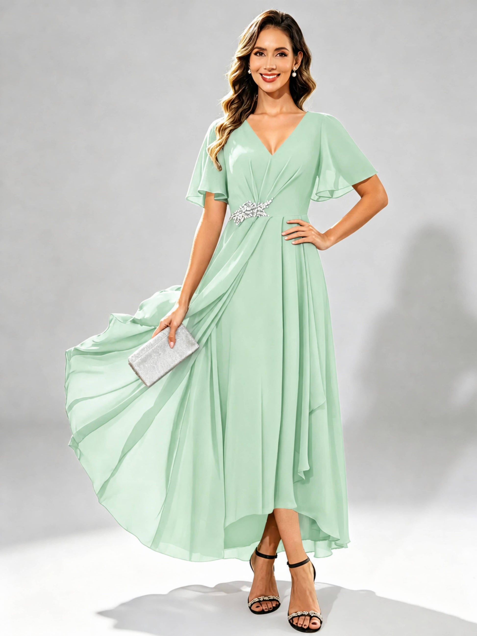 Chiffon High Low Tiered Mother of The Bride Dresses for Wedding