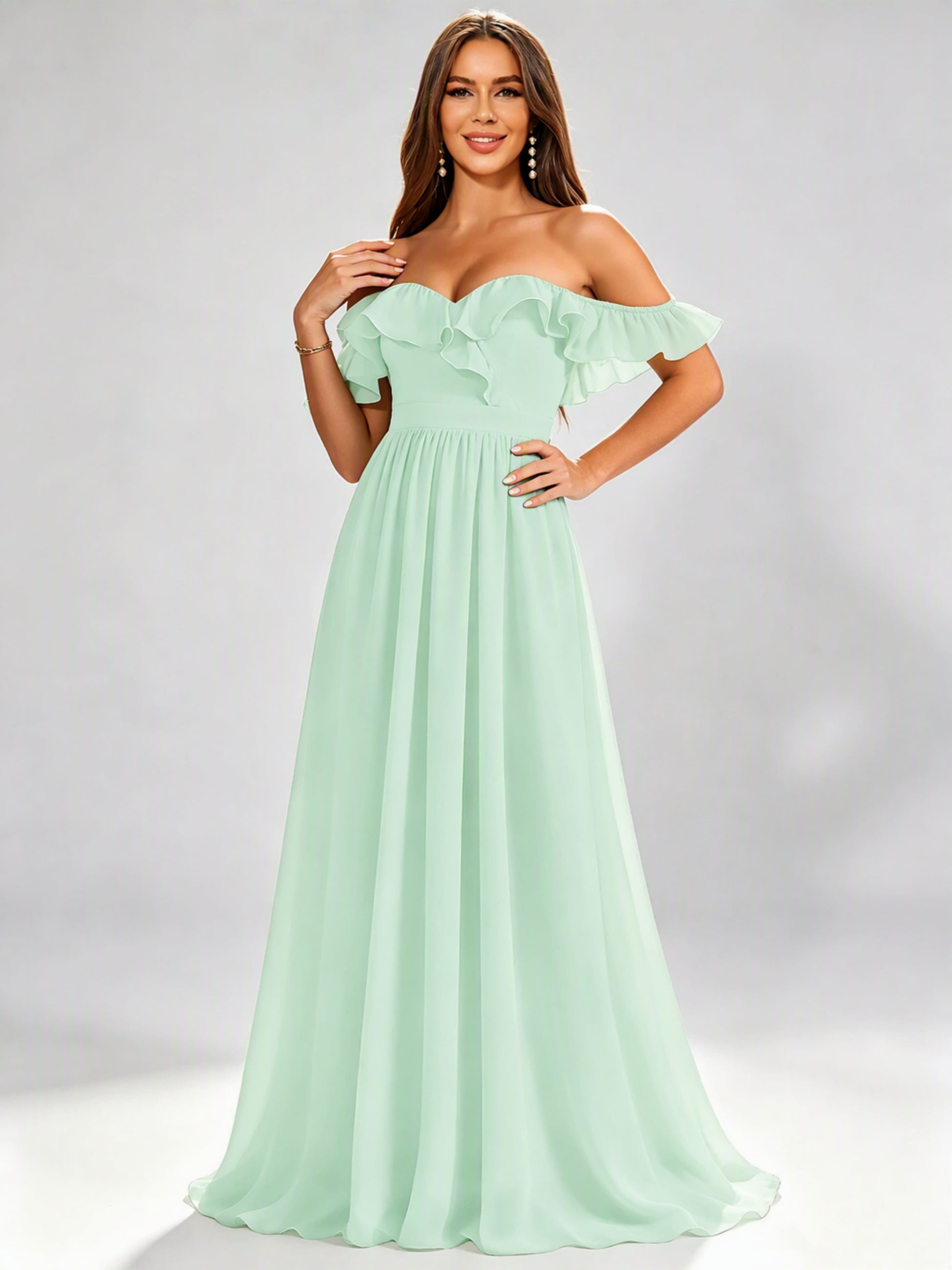 Off The Shoulder Ruffle Bridesmaid Dress Formal Evening Dresses