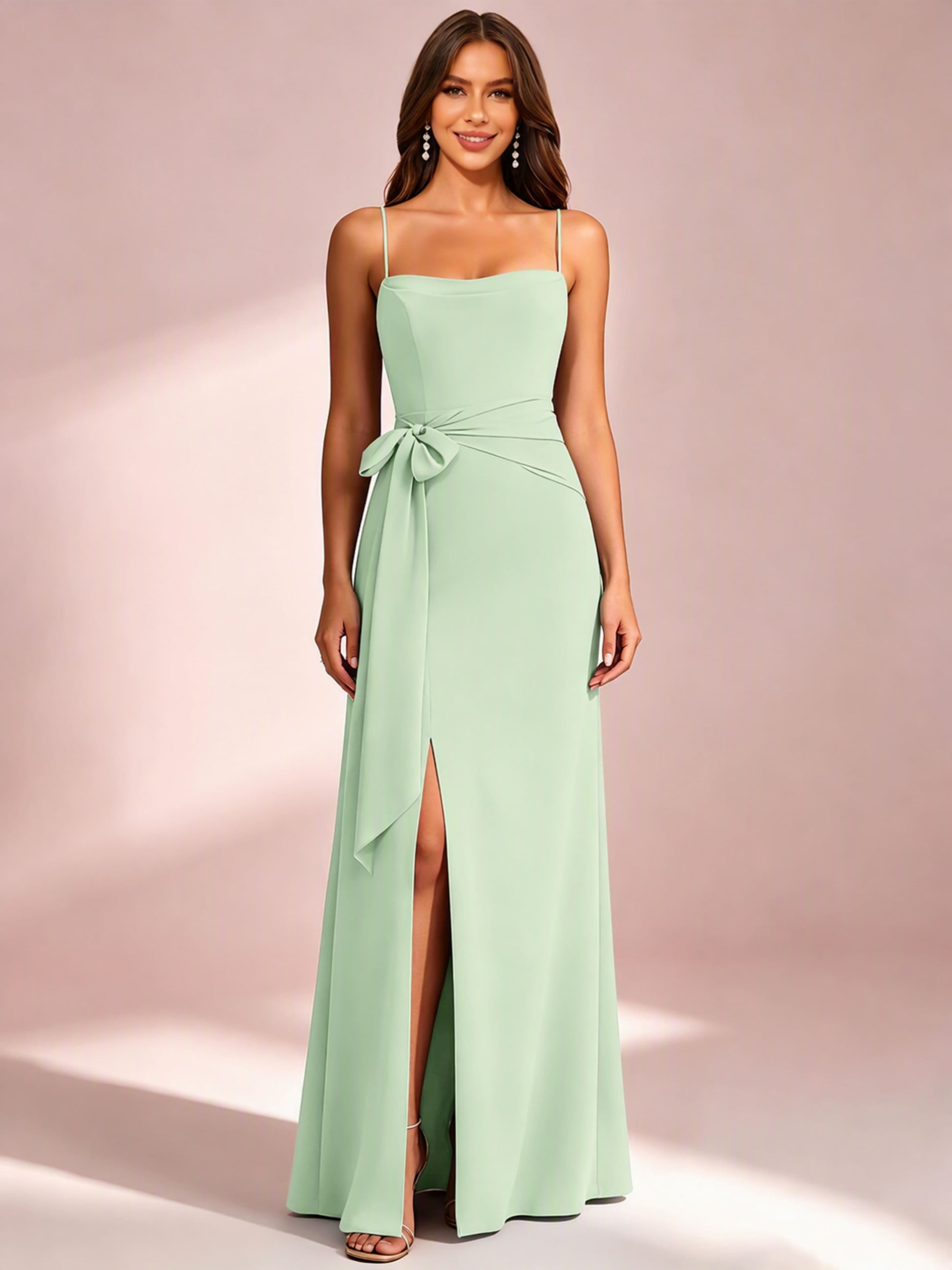 Spaghetti Straps Chiffon Bridesmaid Dress for Wedding with Belt