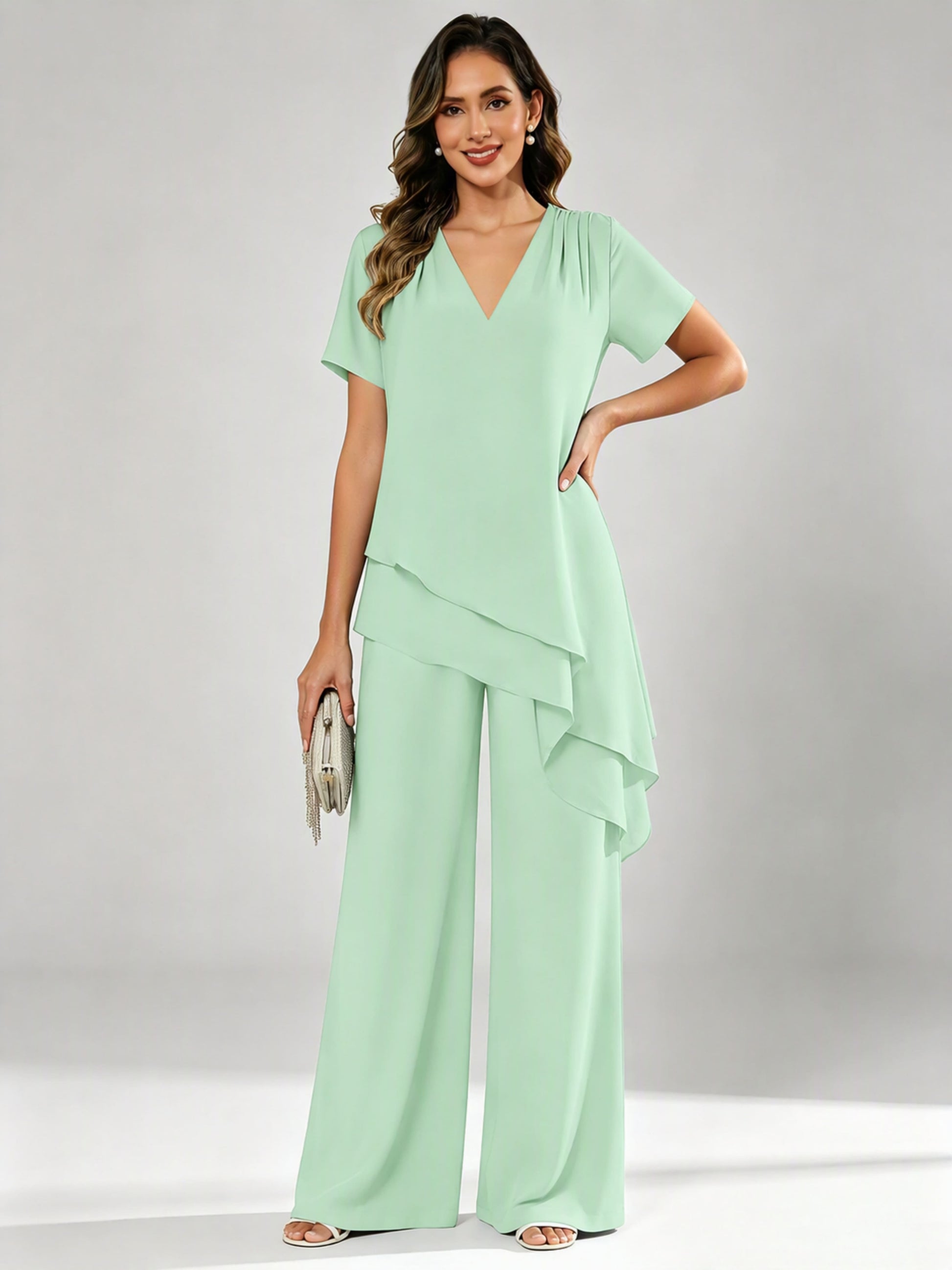 Chiffon 2 Pieces Dressy Mother of The Birde Pant Suits