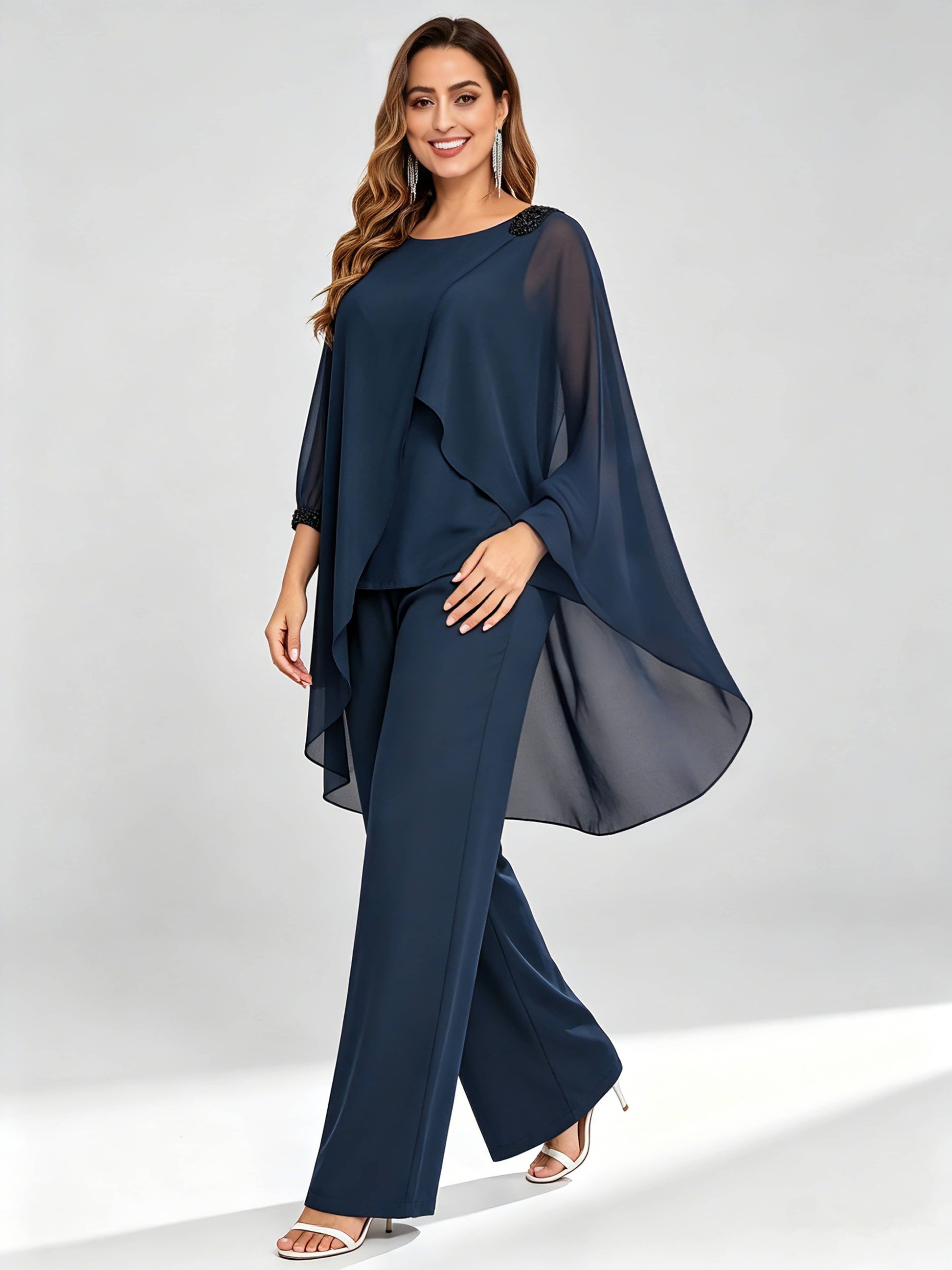 Asymmetric Chiffon 2 Pieces Mother of The Bride Pant Suits