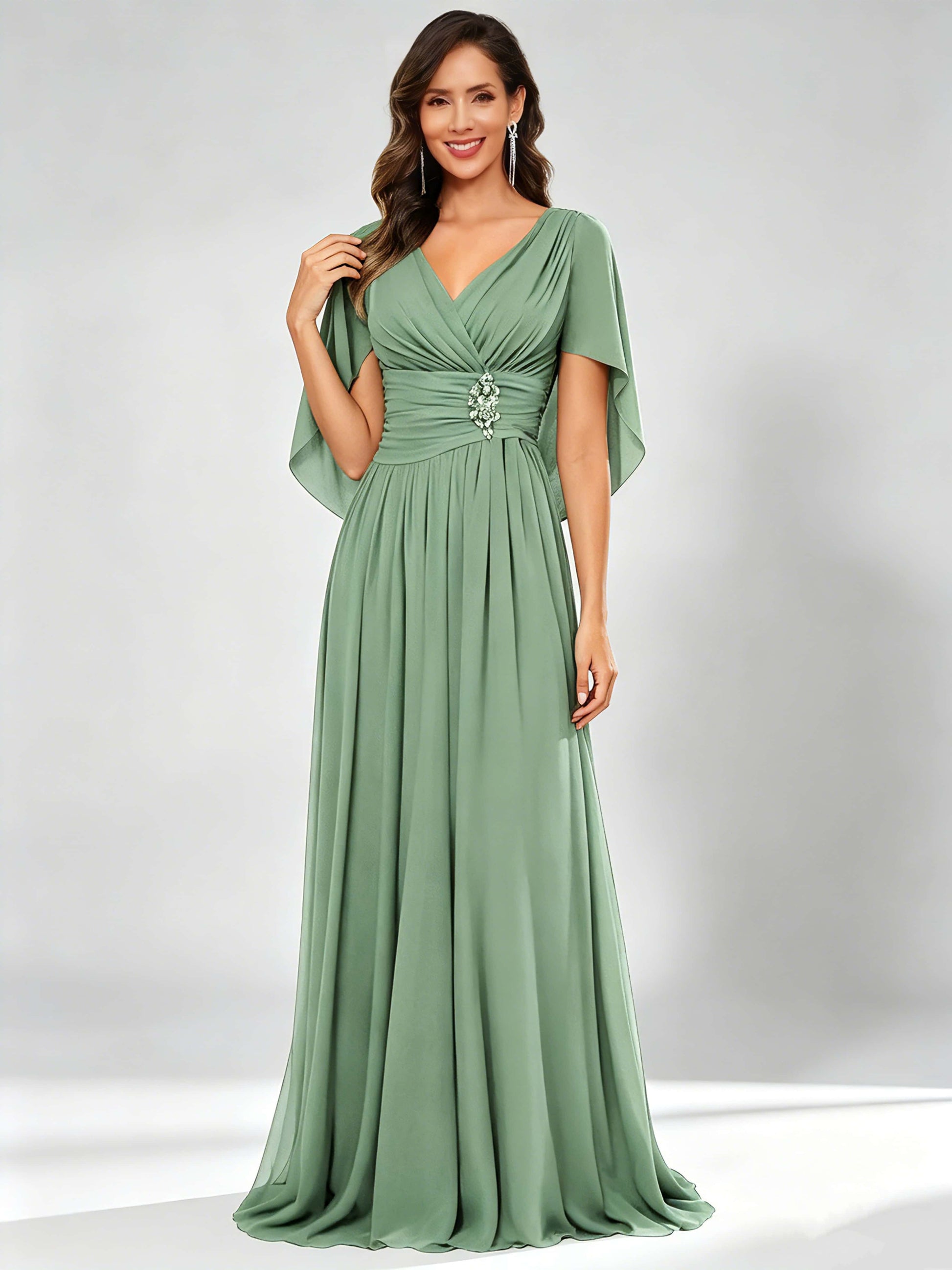 Long Chiffon Dressy Mother of The Bride Dresses with Cape