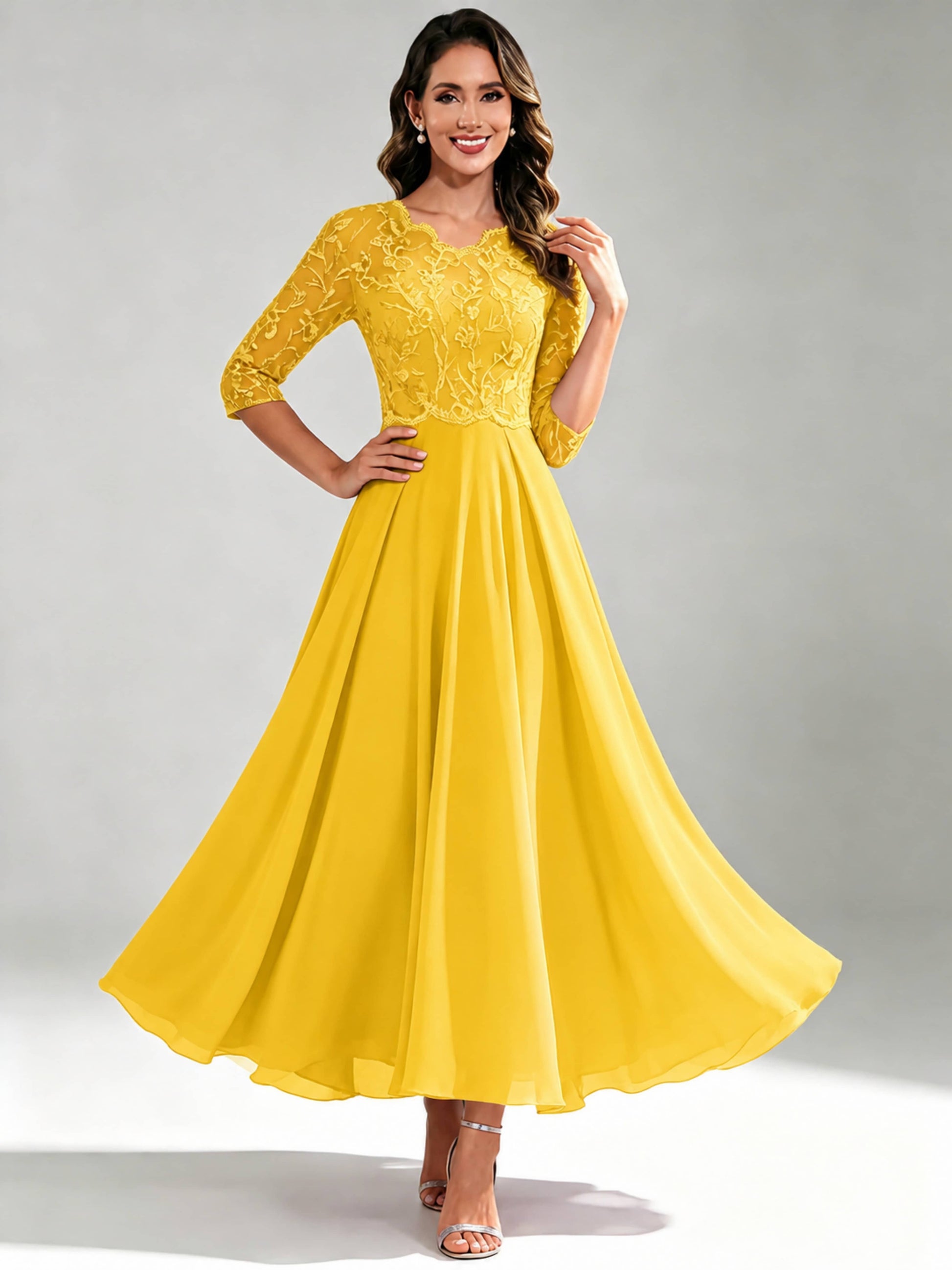 Lace Appliques Chiffon Dressy Mother of The Bride Dresses
