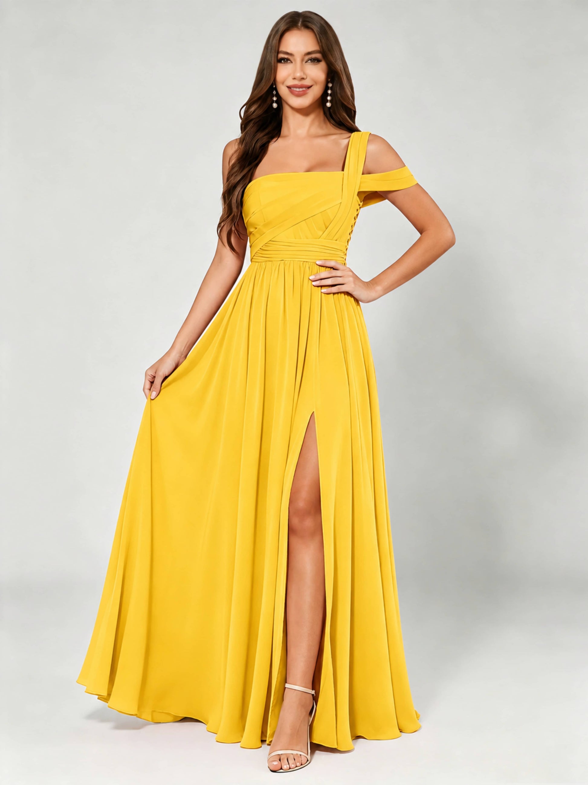 One Shoulder Chiffon Pleated Bridesmaid Dresses for Wedding