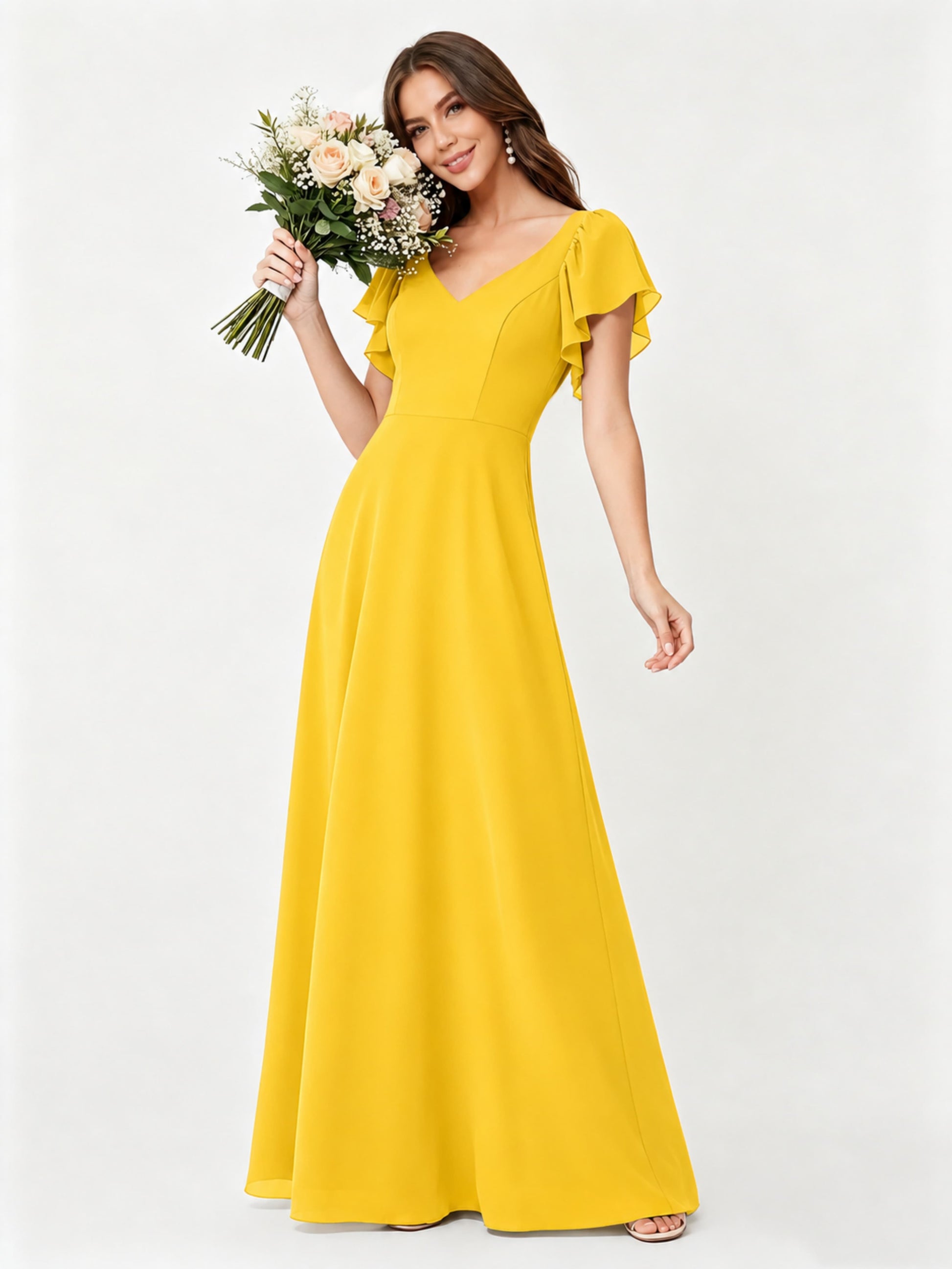 Ruffle Sleeve Chiffon Bridesmaid Dresses for Women Wedding