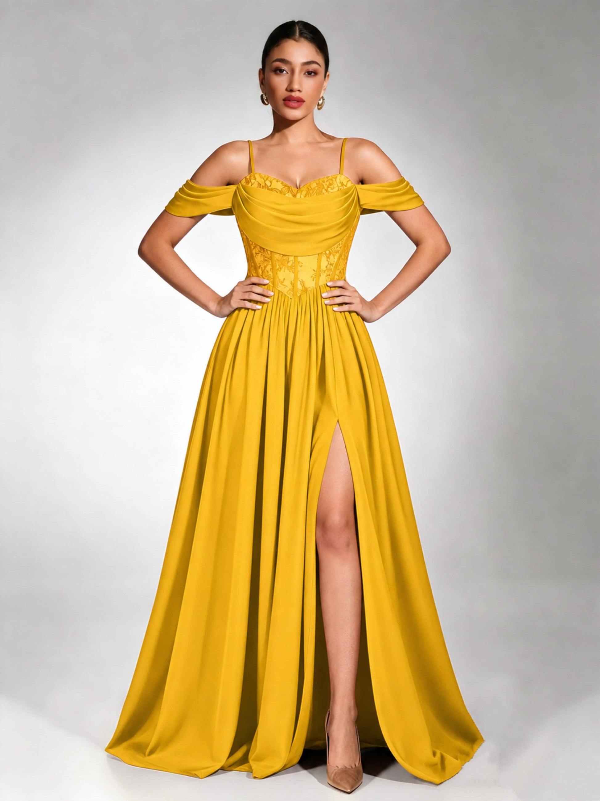 Off Shoulder Chiffon Lace Prom Dress for Teens