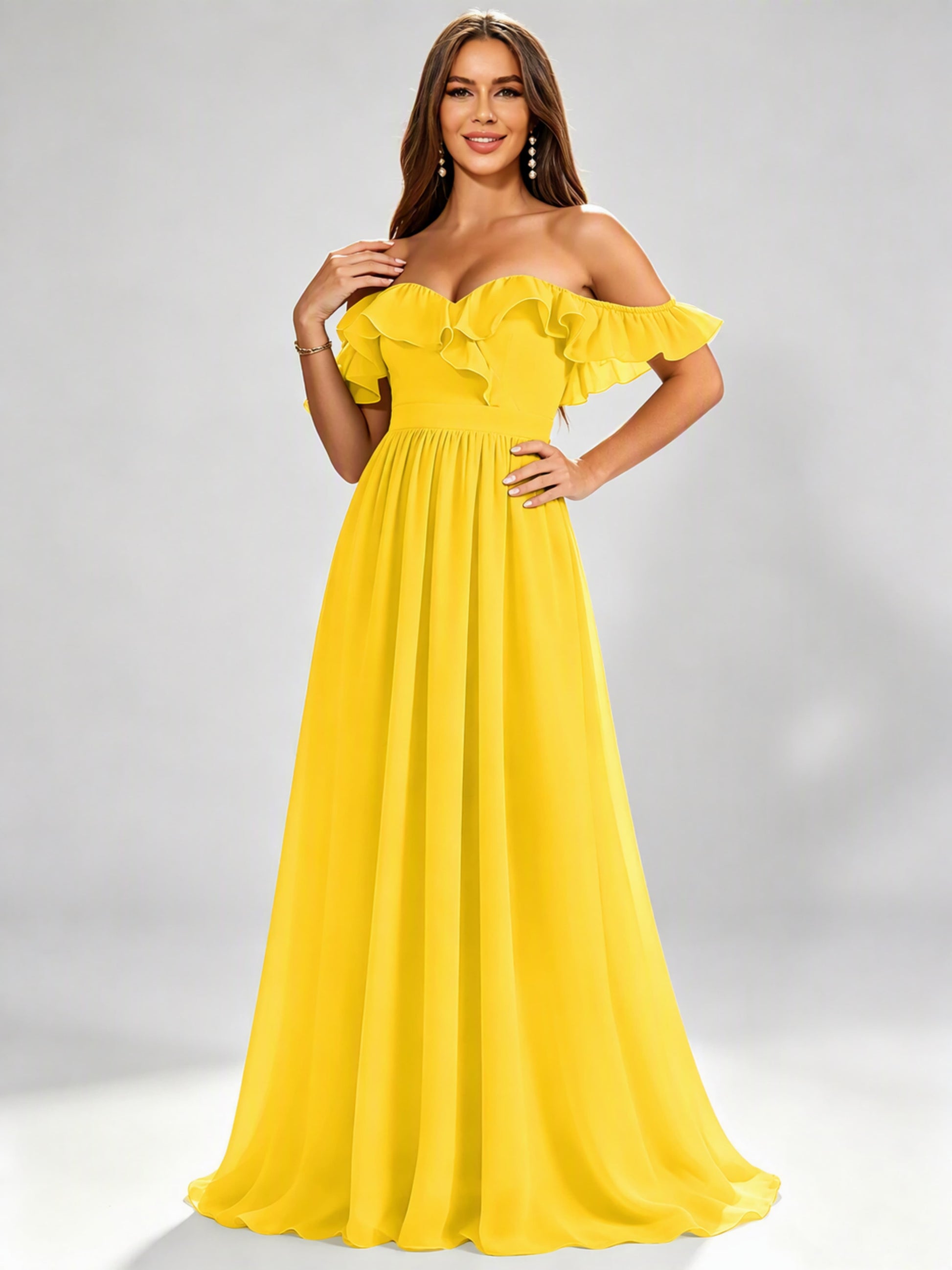 Off The Shoulder Ruffle Bridesmaid Dress Formal Evening Dresses