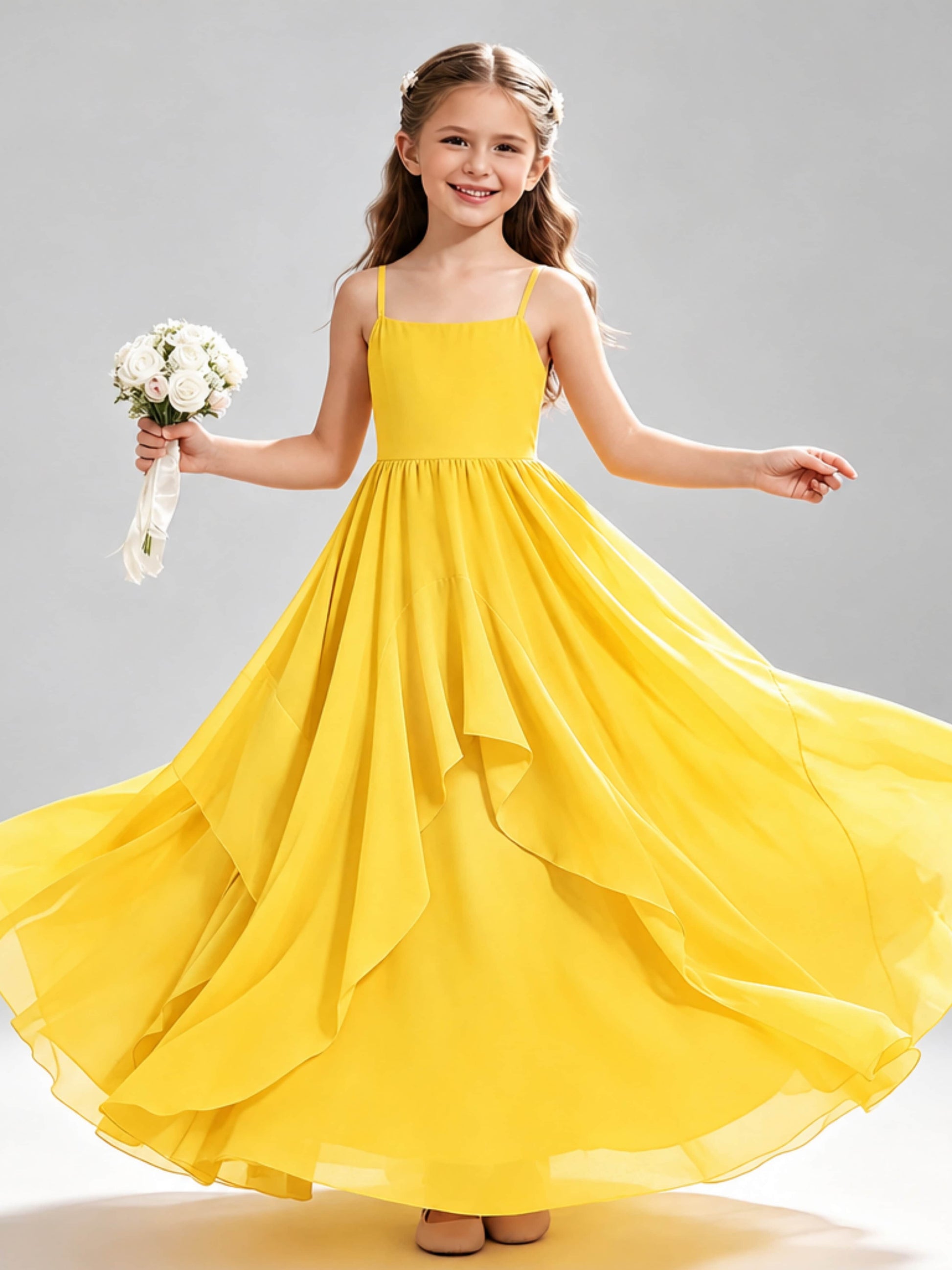 A-Line Spaghetti Straps Ruffle Junior Bridesmaid Dresses