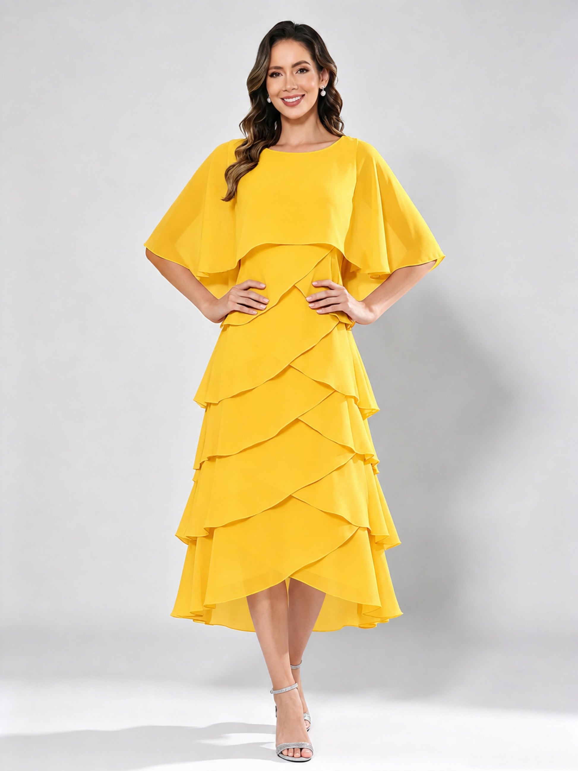 Chiffon Tiered Mother of The Bride Dress for Women Wedding