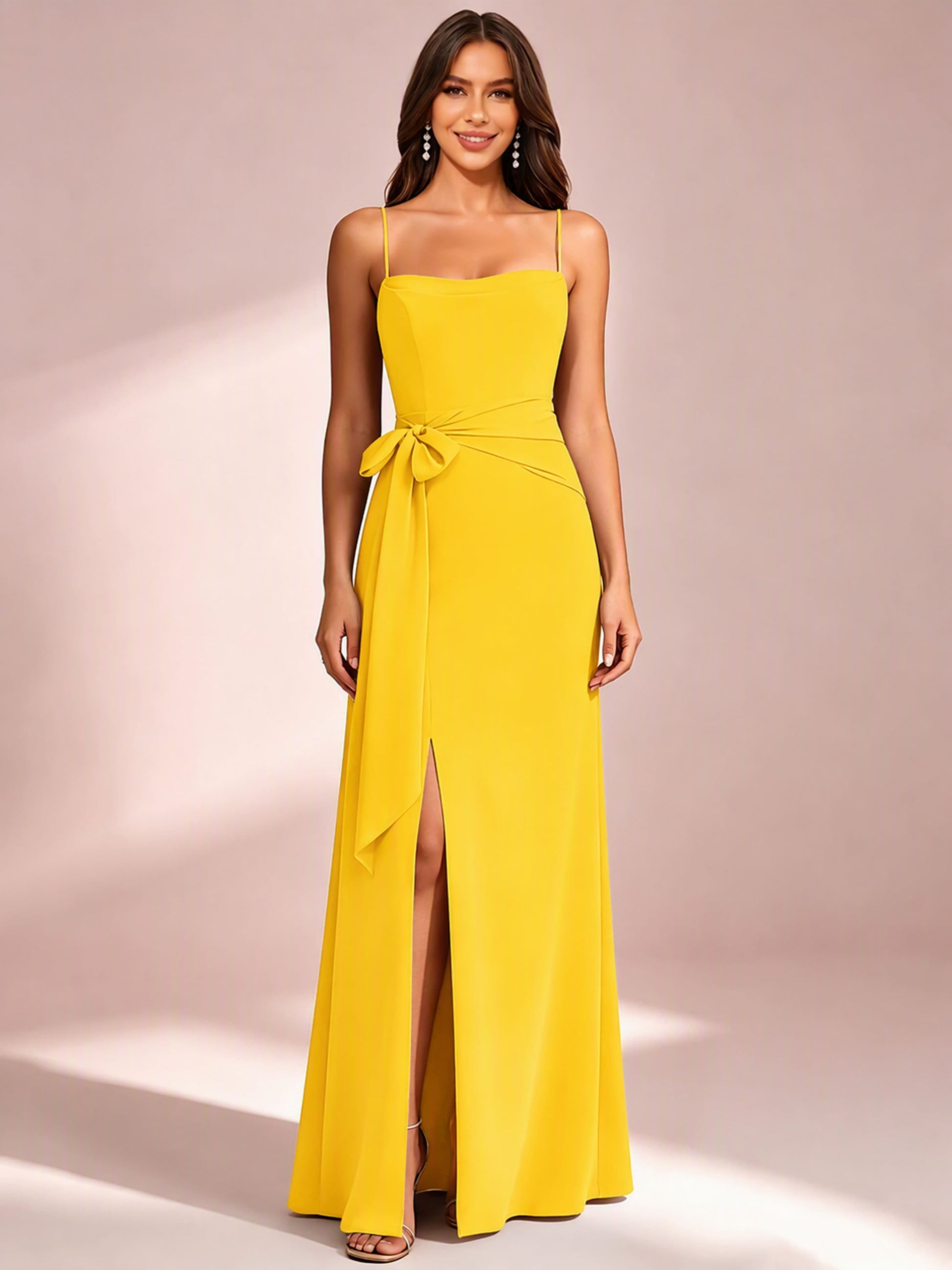 Spaghetti Straps Chiffon Bridesmaid Dress for Wedding with Belt