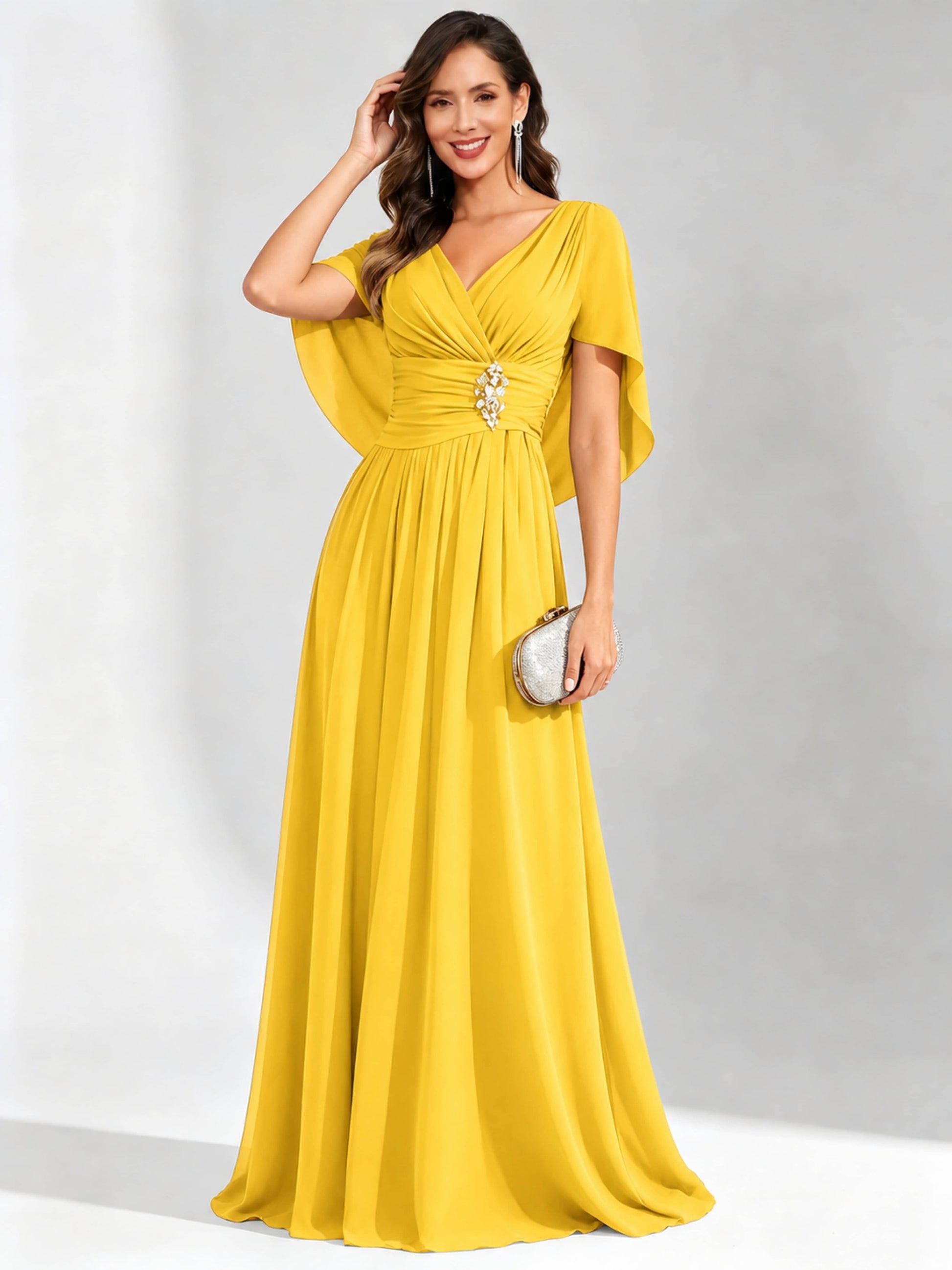 Long Chiffon Dressy Mother of The Bride Dresses with Cape