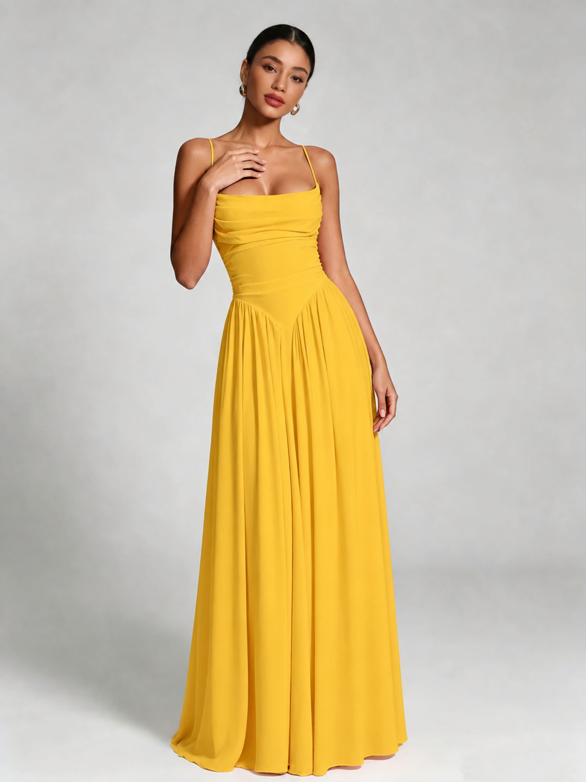 Spaghetti Straps Bridesmaid Dresses Chiffon Backless Wedding Guest Gown